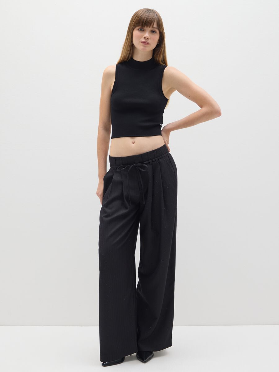 Black Wide Leg Stretch Trousers_0