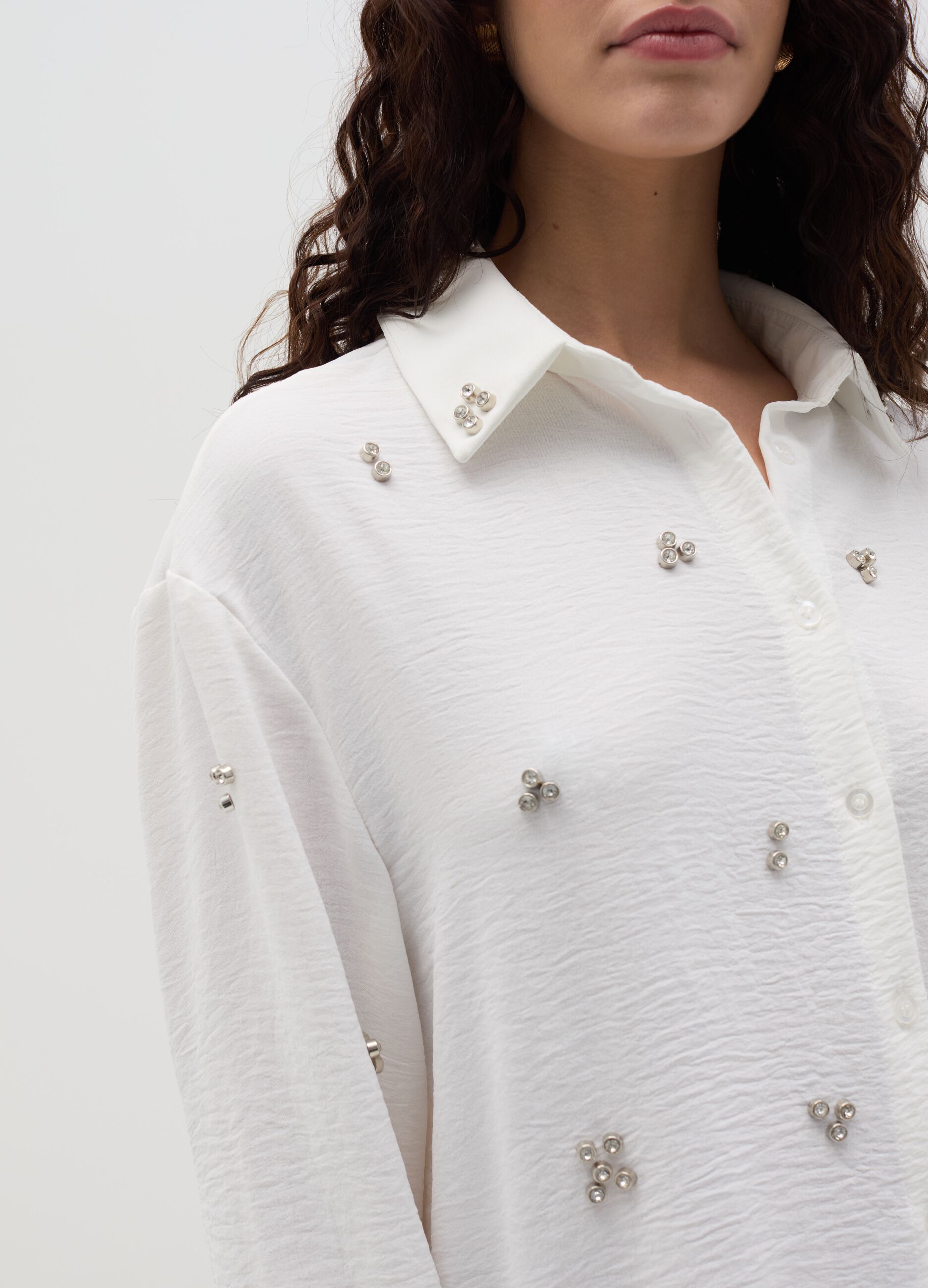 Shirt with diamanté applications