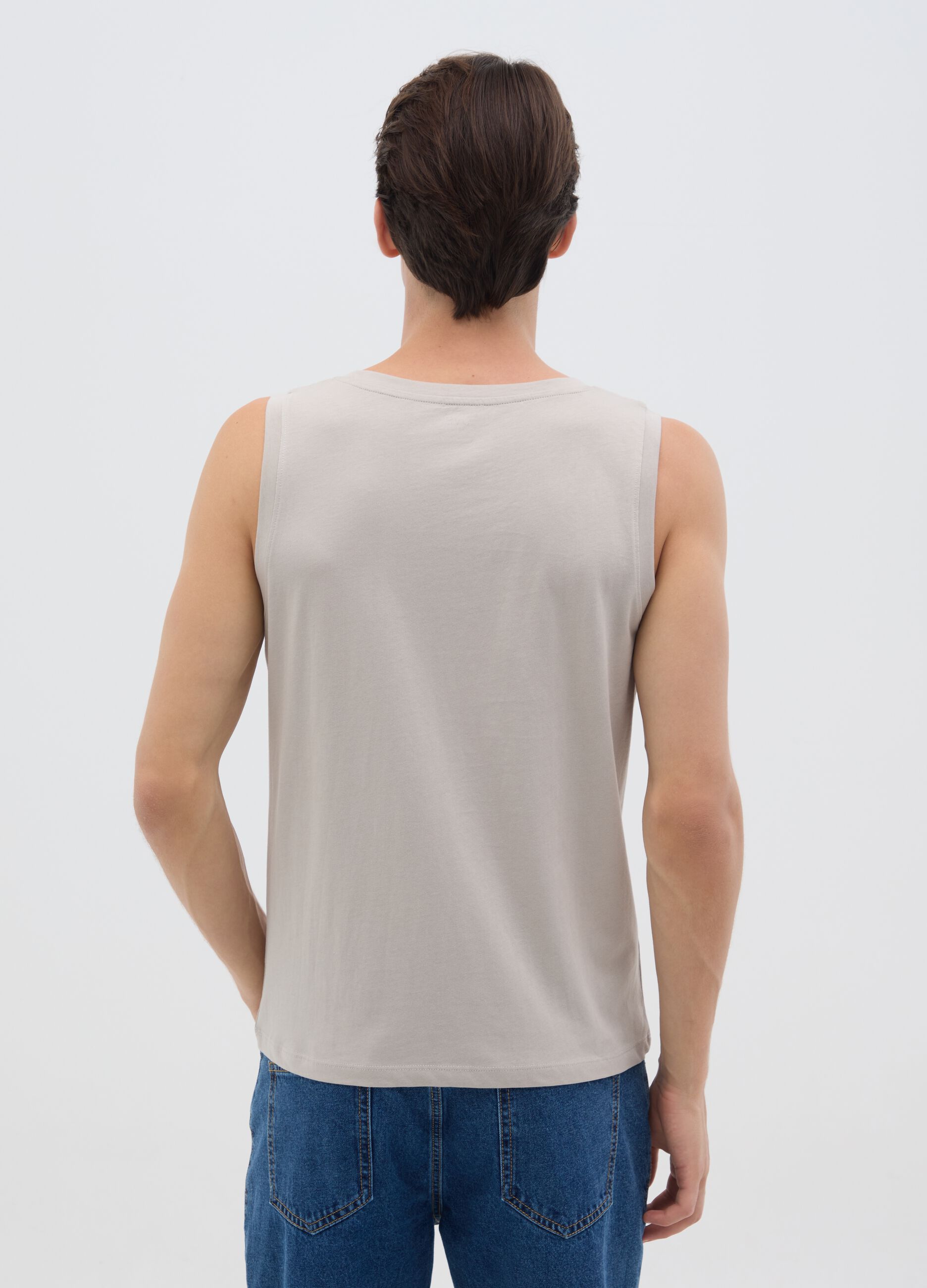 Canotta oversize da uomo in puro cotone beige regular fit