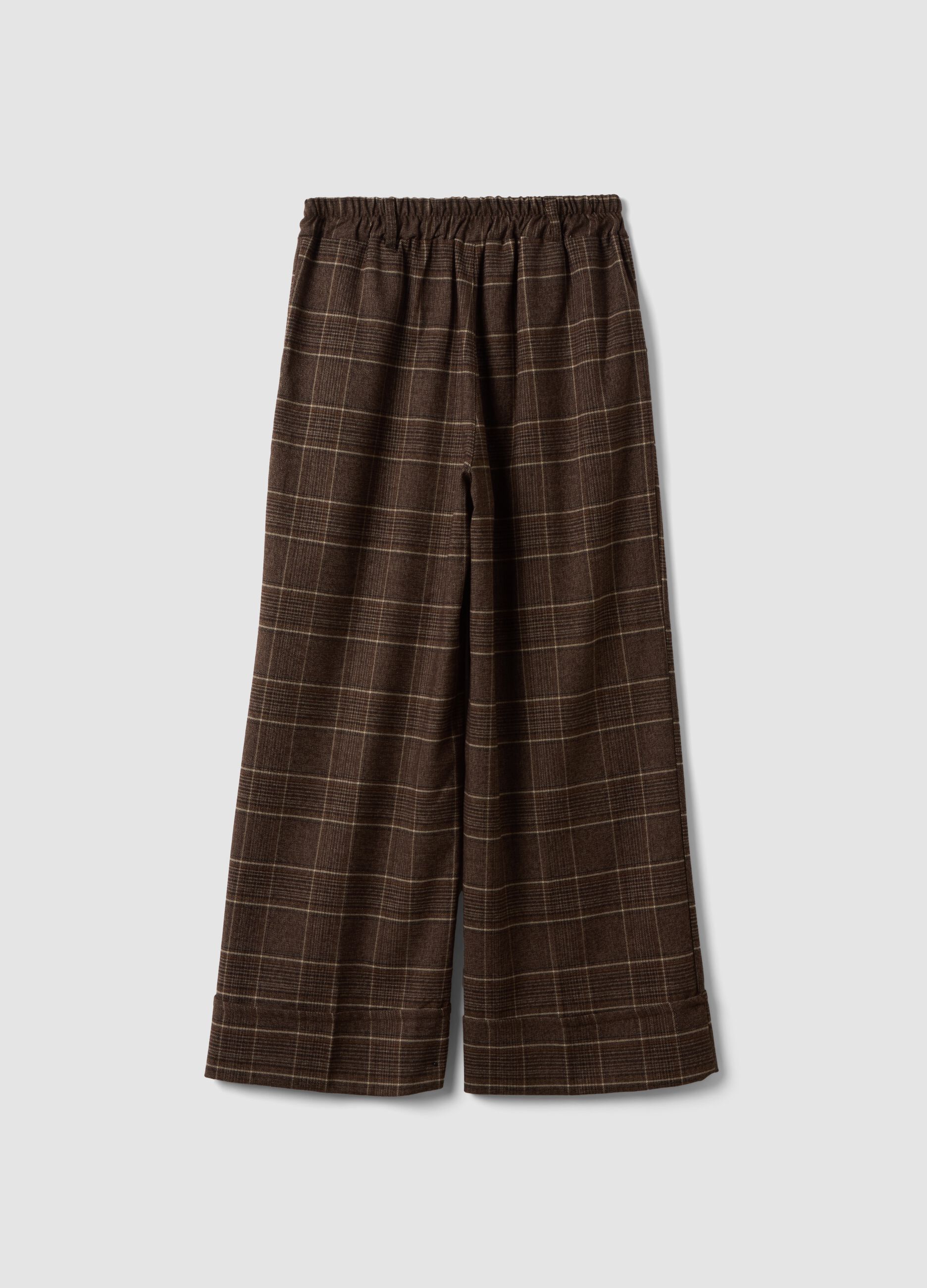 Pantaloni marroni a quadri in misto viscosa elasticizzata regular fit