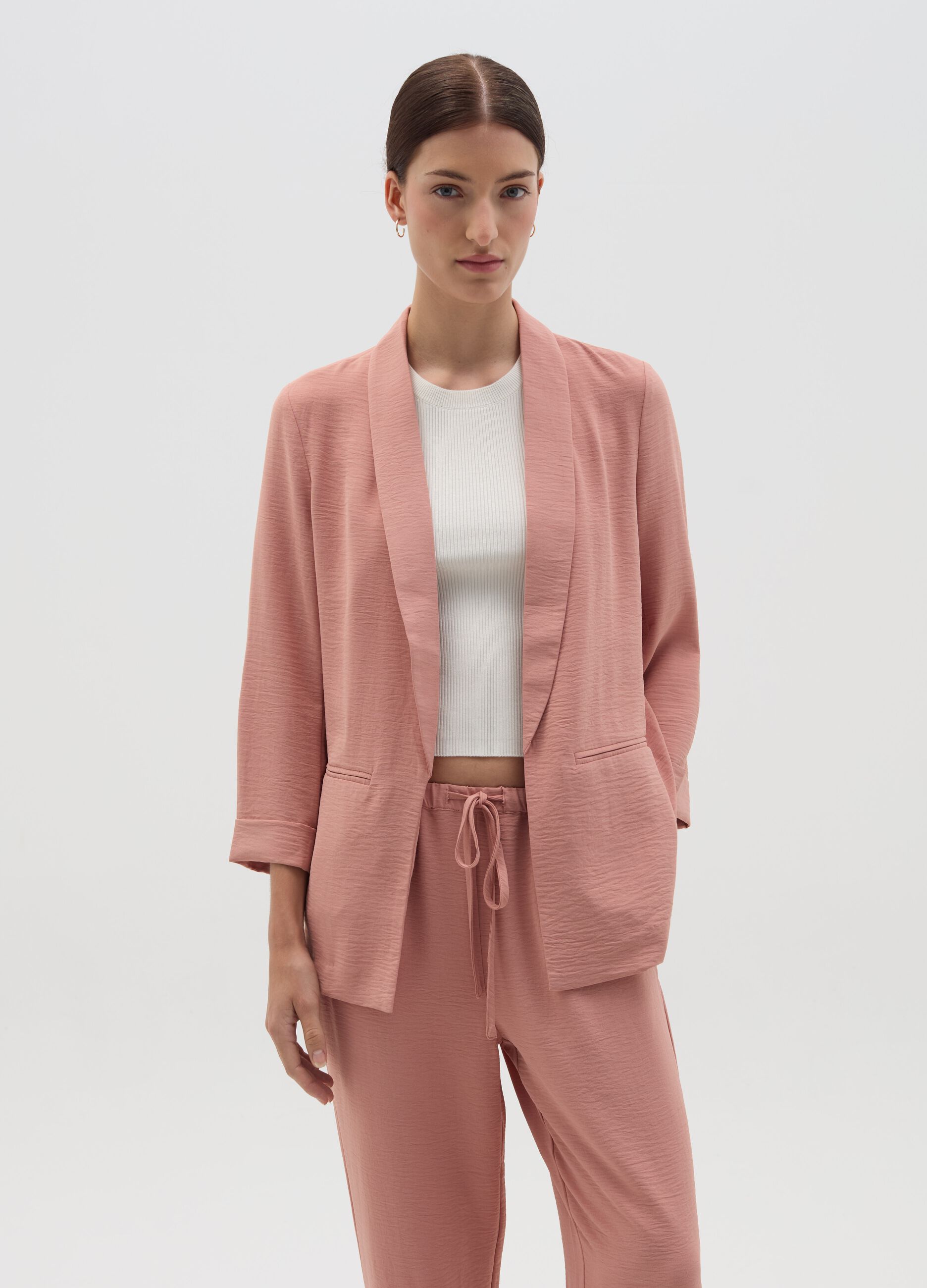 Blazer fluido aperto effetto crinkle