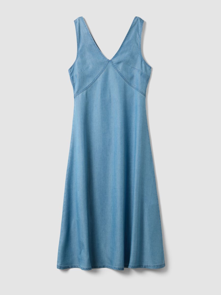 Light Blue Denim Midi Dress in 100% Lyocell, Sleeveless_0