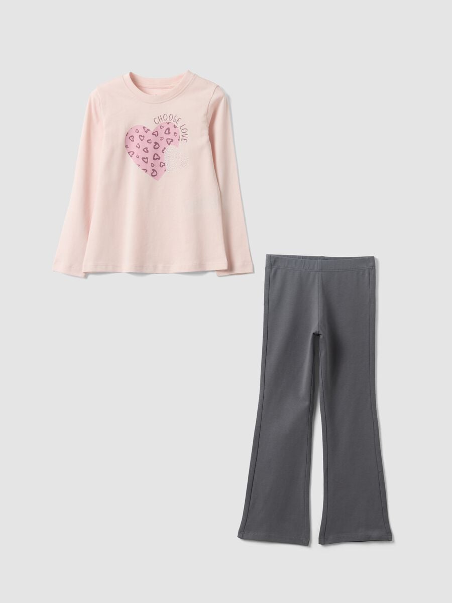 Pink and grey pure cotton jogging set with heart print for girls_0