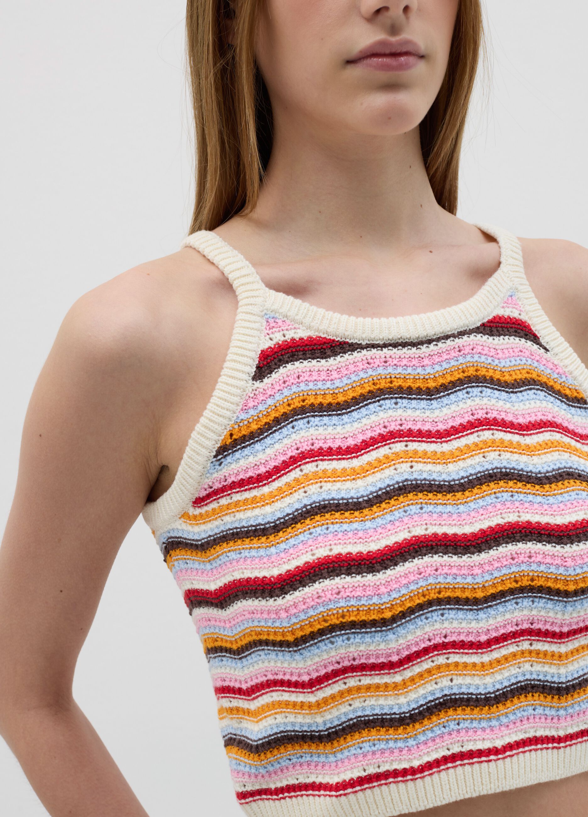 Crop top da donna in puro cotone multicolor fitted