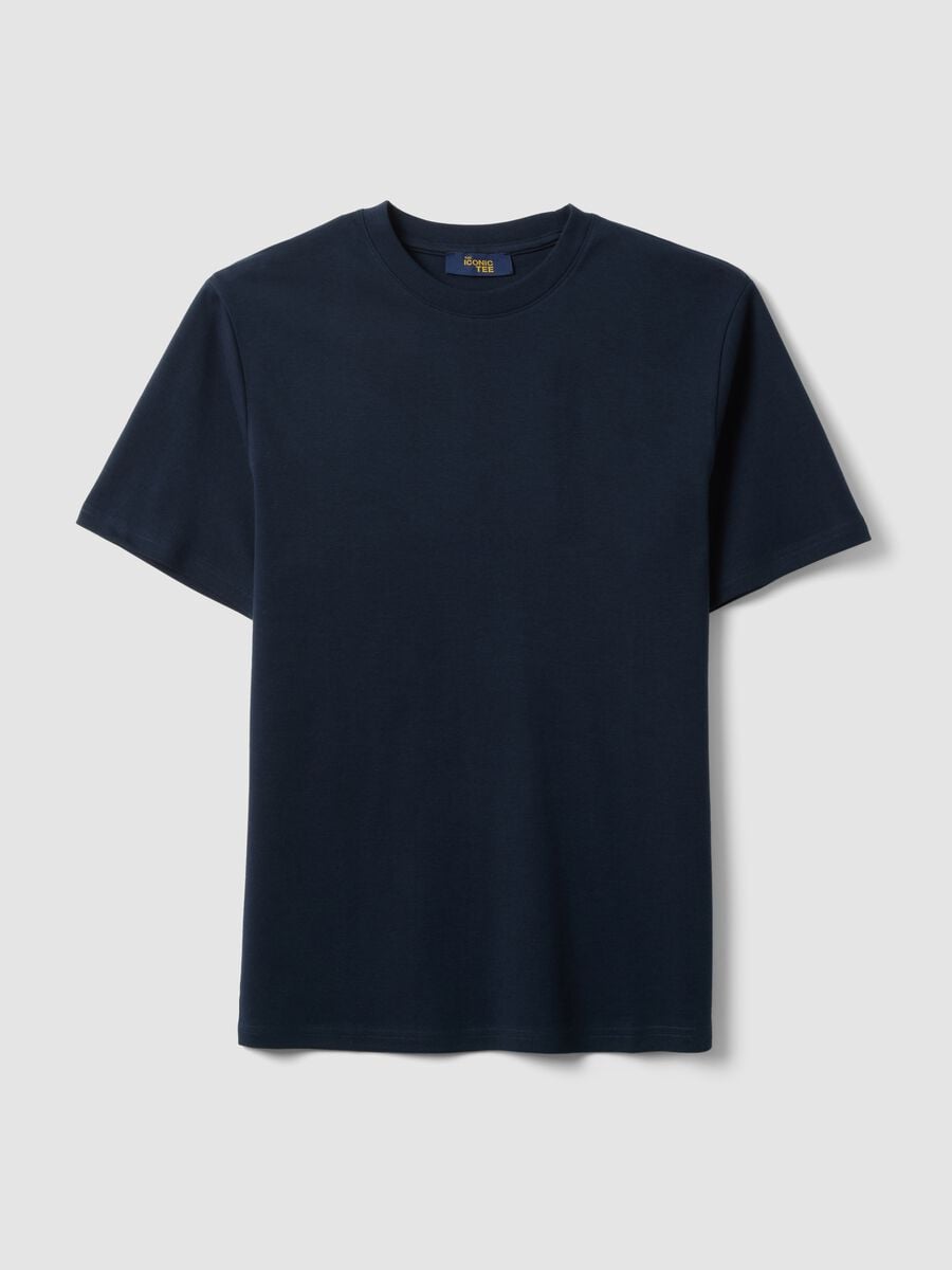 Blue pure cotton short sleeve relaxed fit T-shirt_0