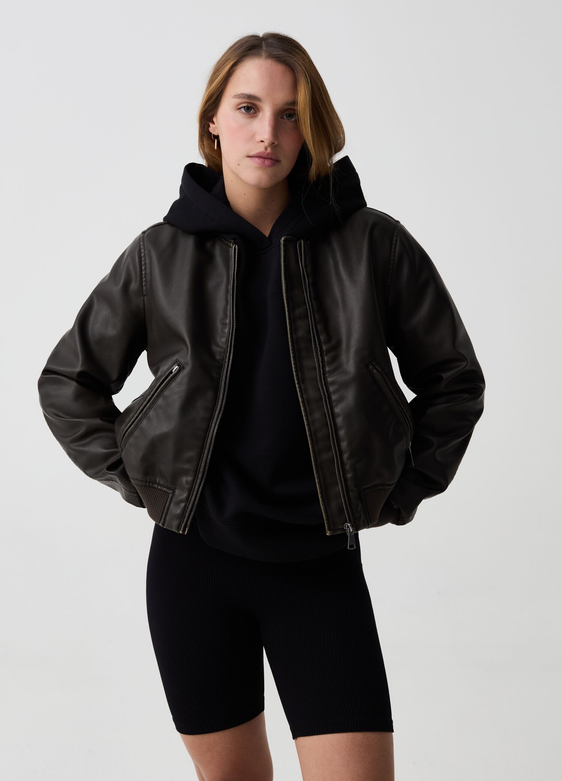 Bomber full-zip effetto lucido