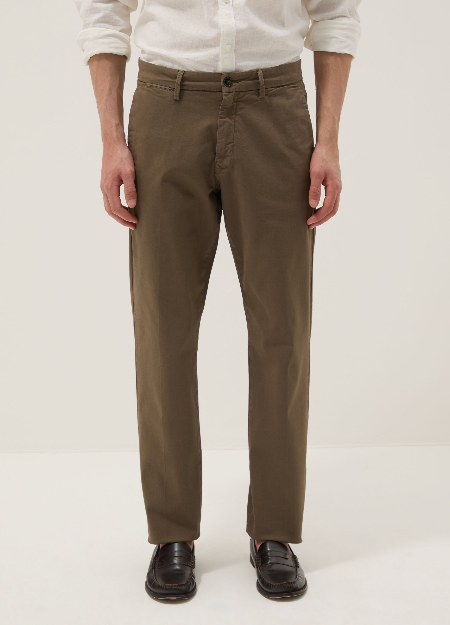 Brown regular-fit stretch cotton chino trousers