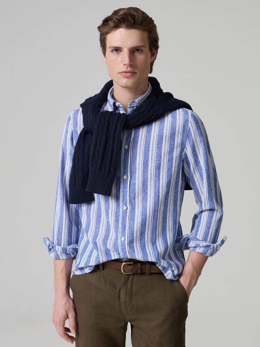 Striped linen and cotton shirt_0