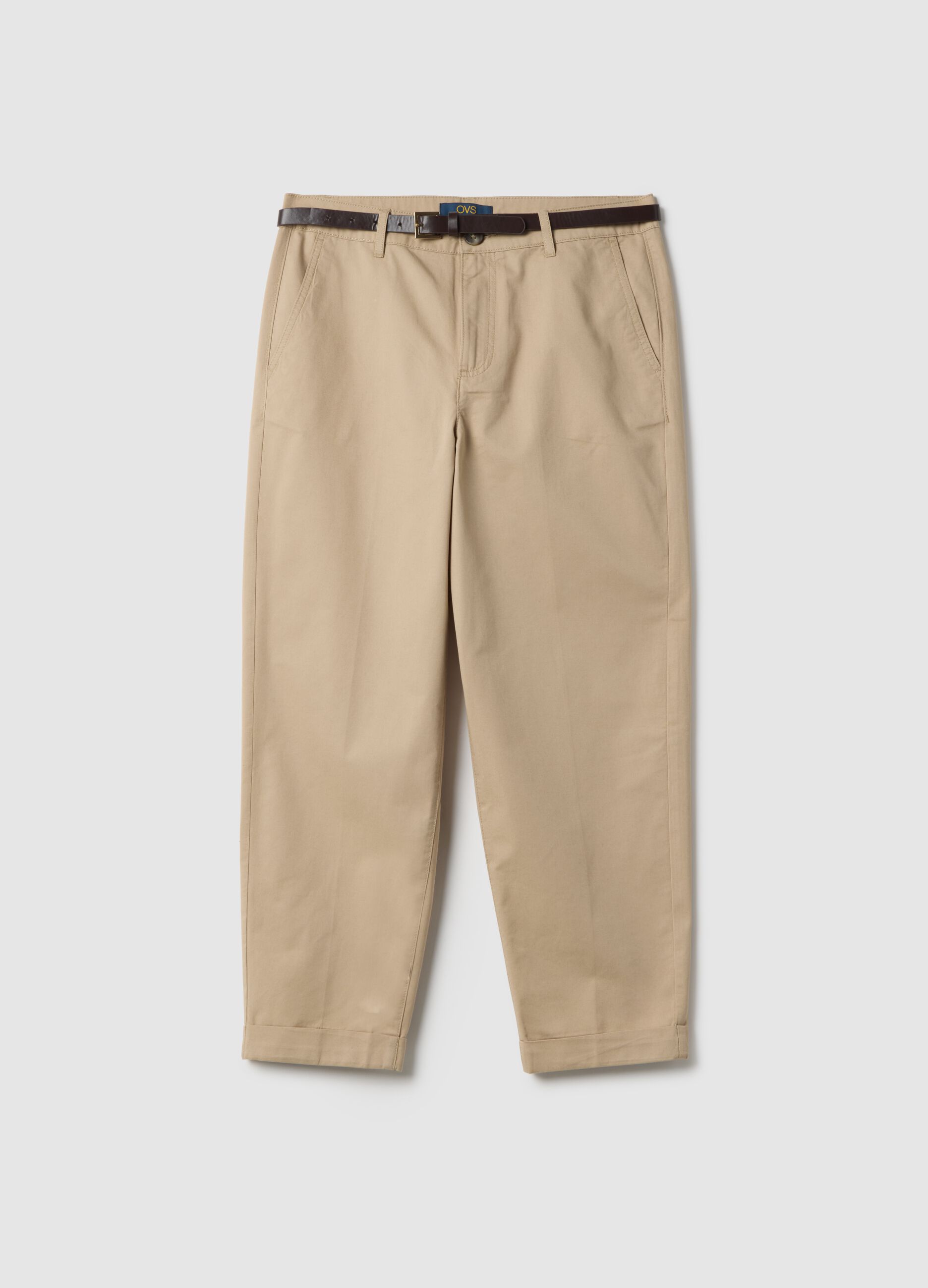 Beige pure cotton chinos regular fit with belt