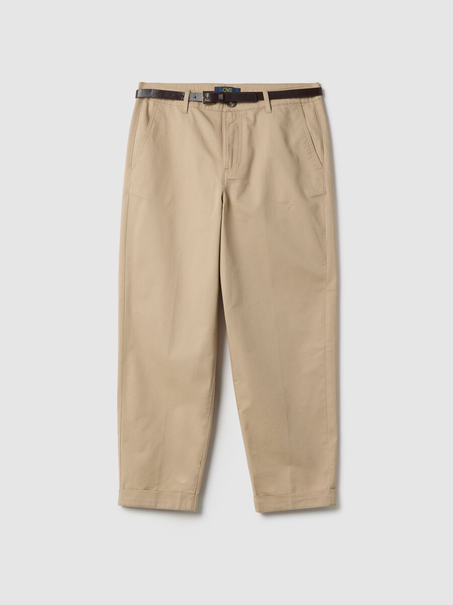 Beige pure cotton chinos regular fit with belt_0