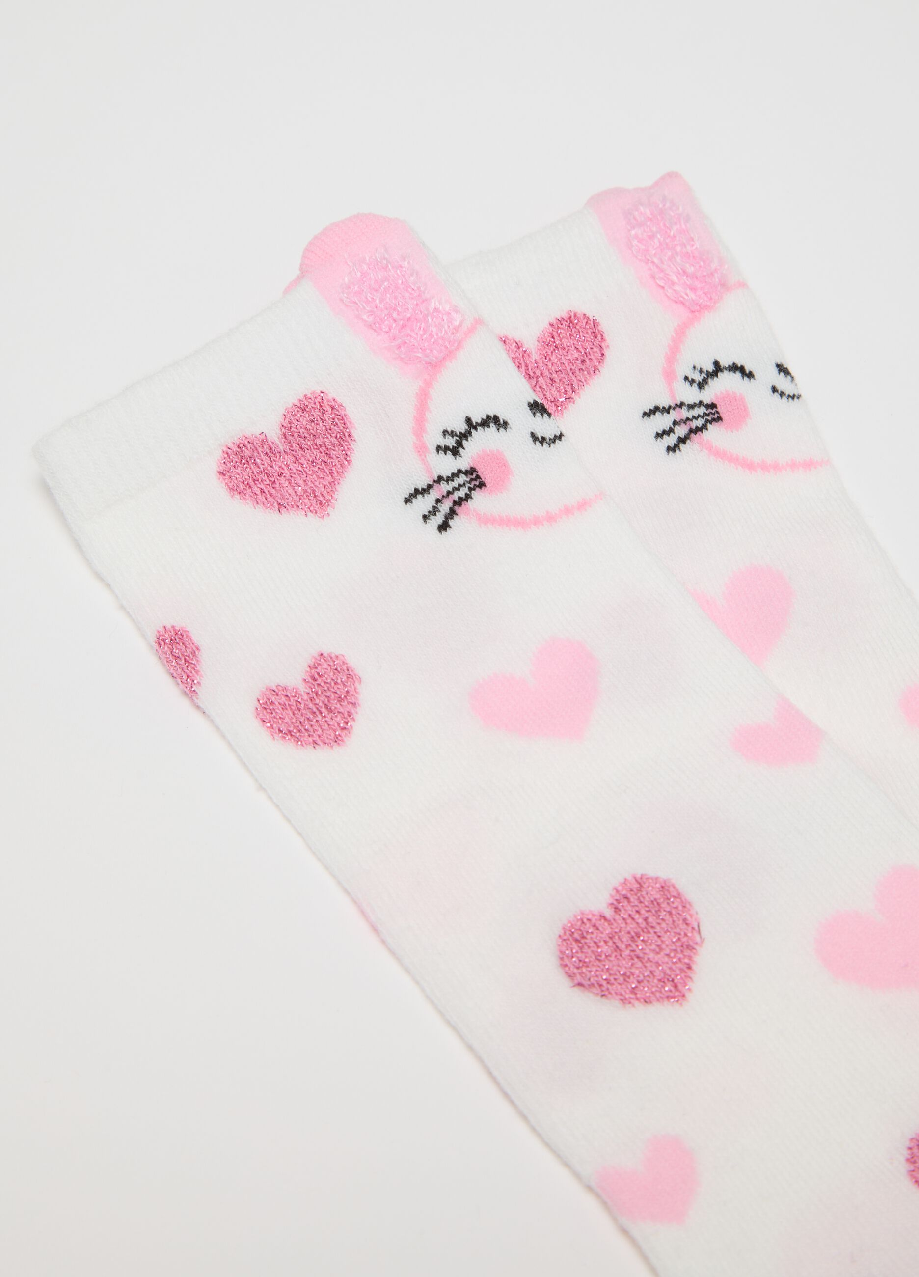 Pack of two pairs of girls' socks in pink cotton blend