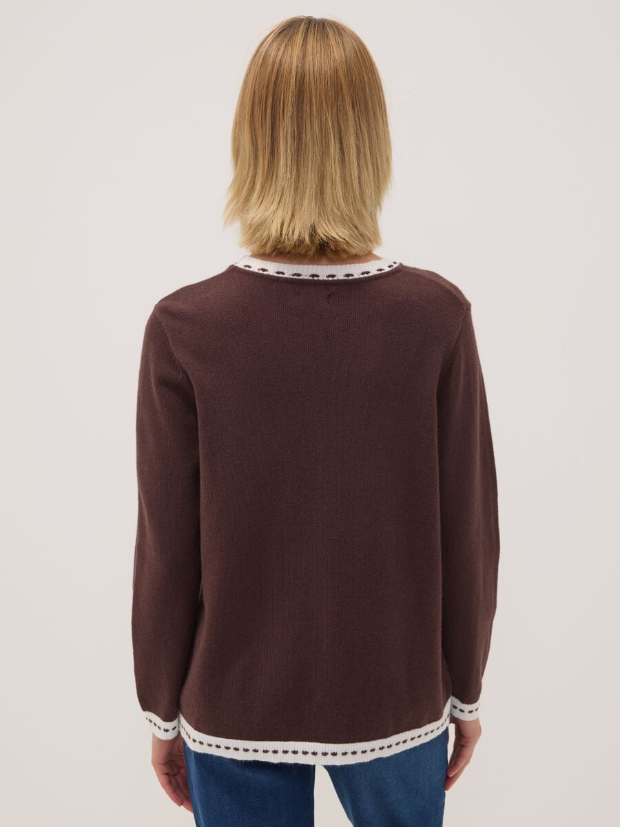 Dark brown regular-fit viscose-blend jumper with contrasting trim_3