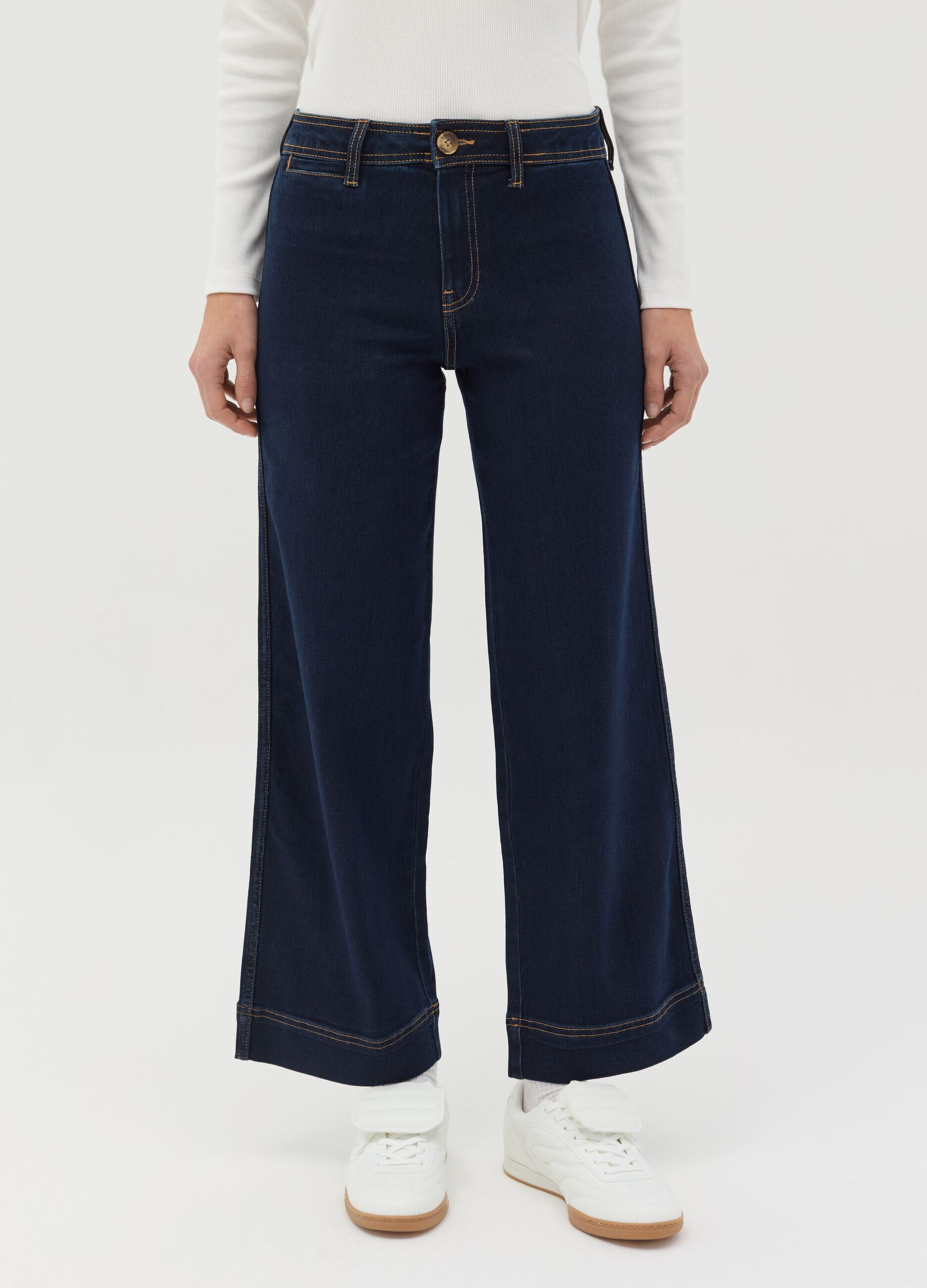 Jeans culotte flare fit a vita alta