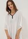 White cotton-viscose blend V-neck kaftan_3