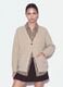 Beige stretch-fabric cardigan with deep V-neck_0