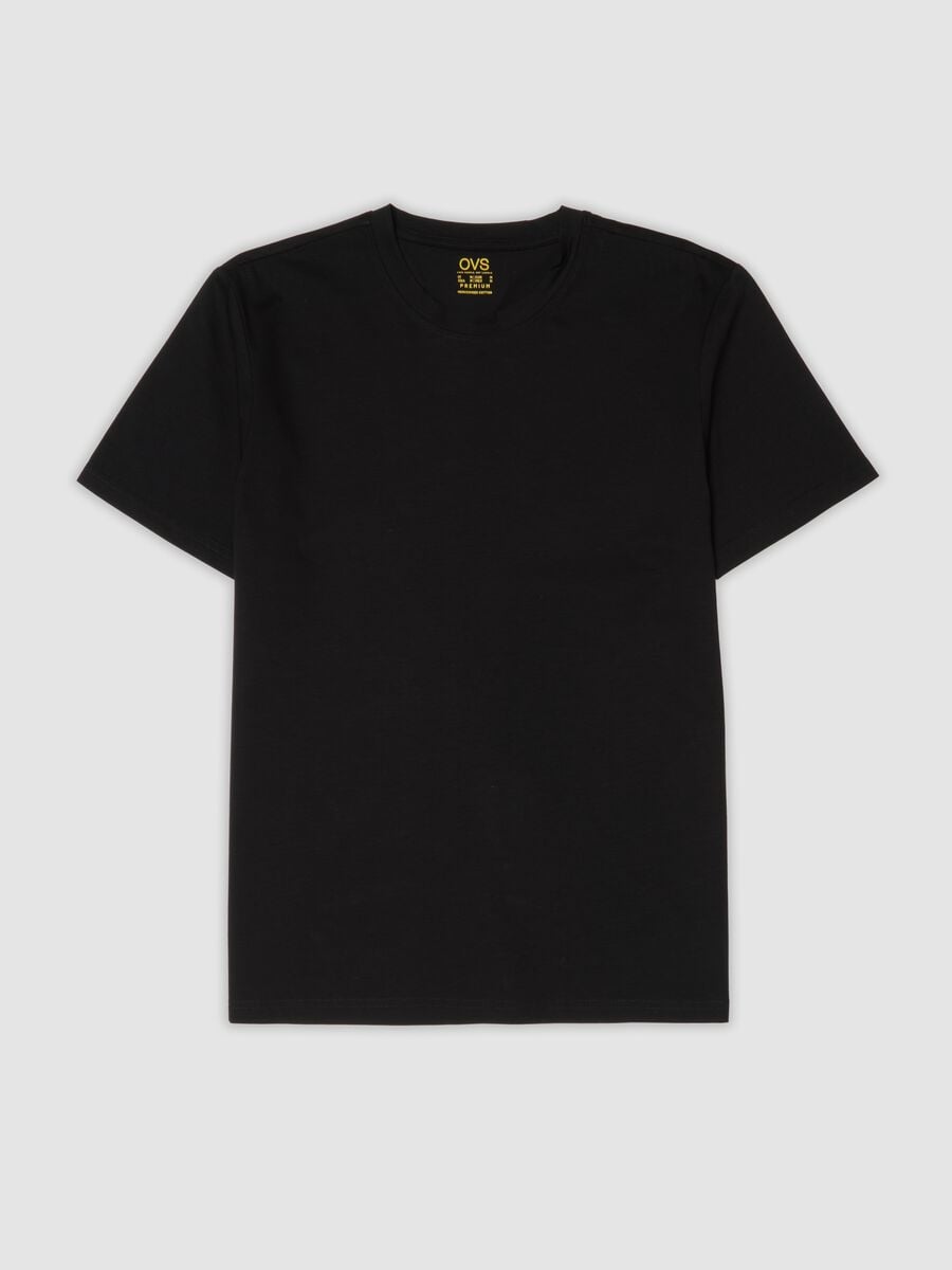 Black crew-neck T-shirt in pure mercerised cotton_0