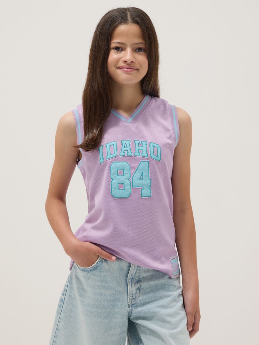 Canotta sportiva viola da ragazza con scollo a V loose fit_0