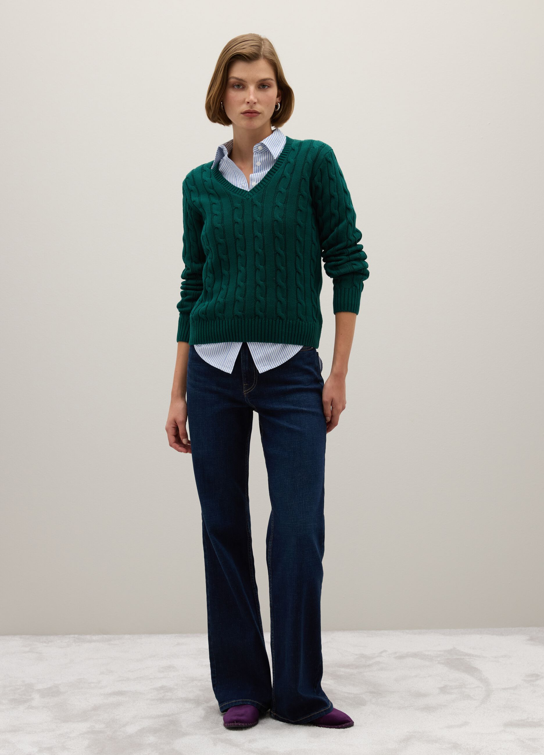 Maglione in puro cotone verde regular fit