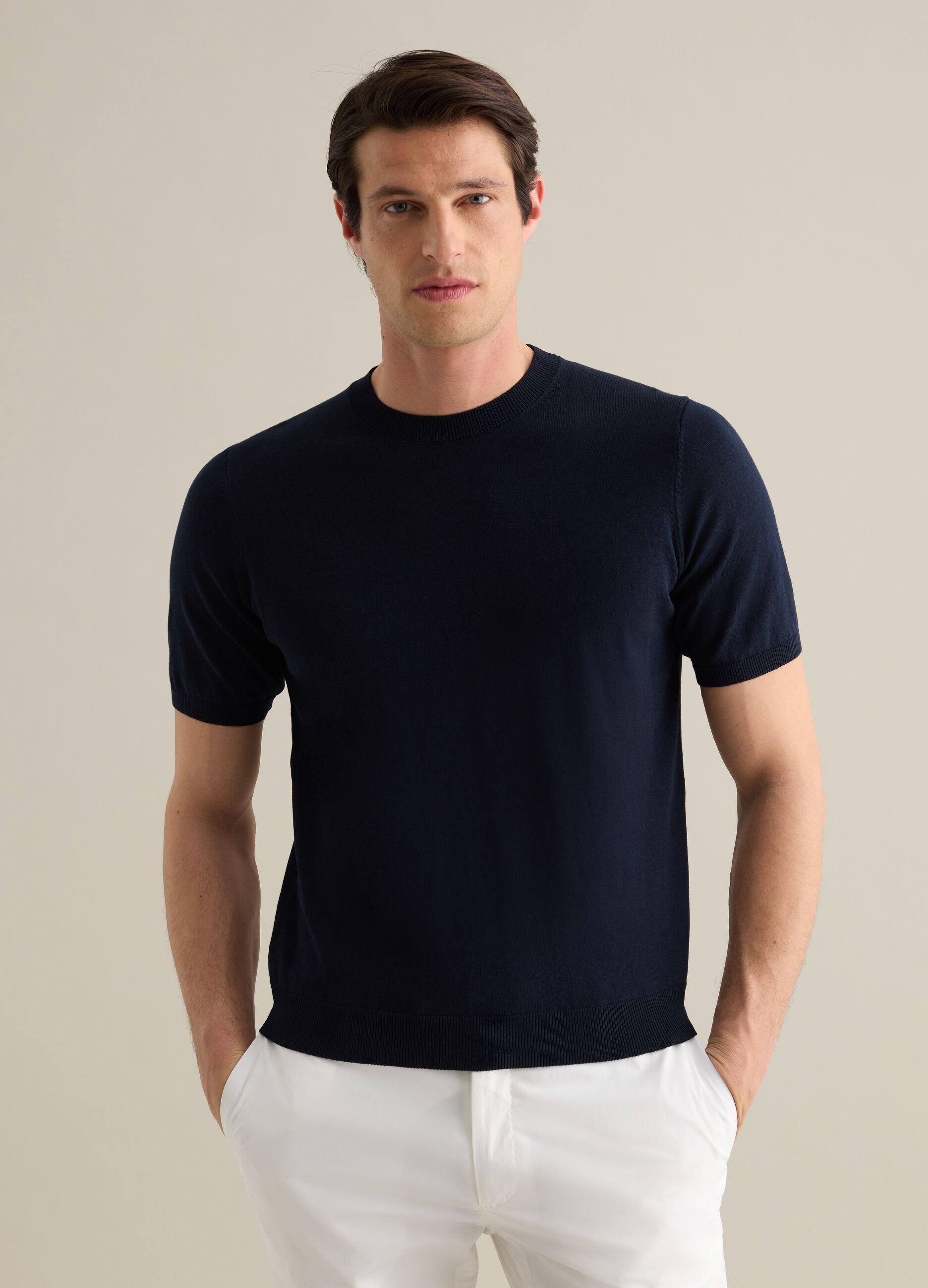 Blue T-shirt in cotton and silk