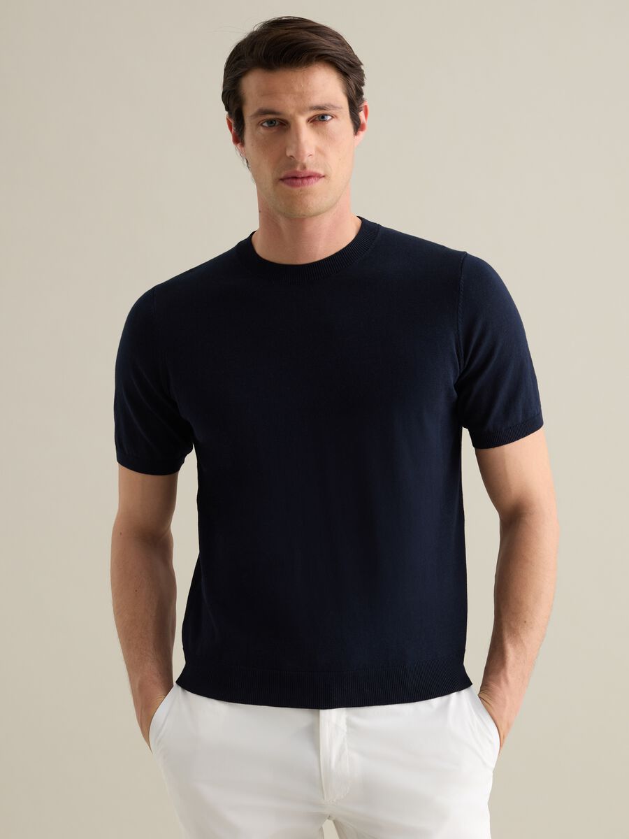 Blue T-shirt in cotton and silk_0