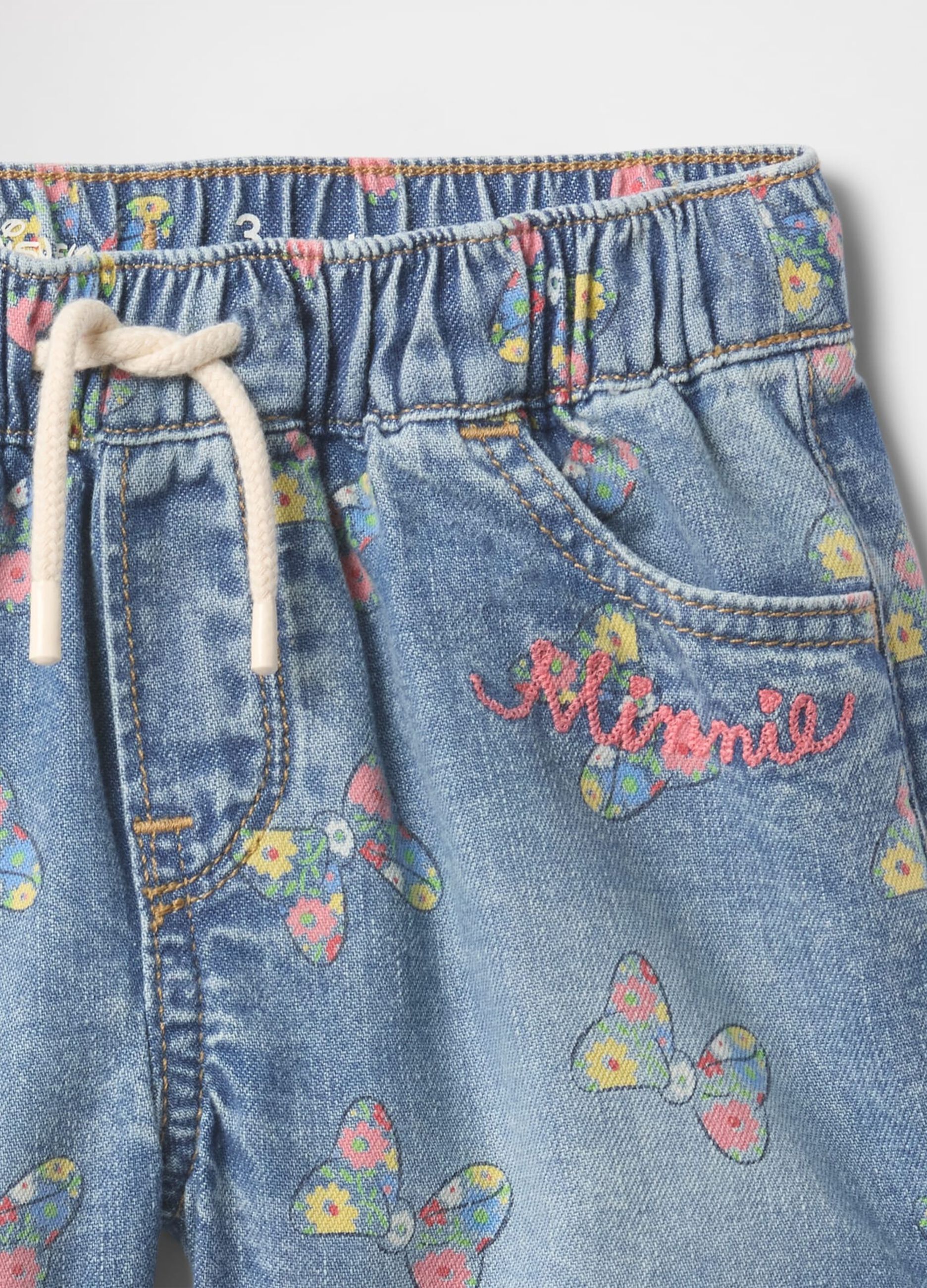 Denim Shorts with Minnie Butterfly Print