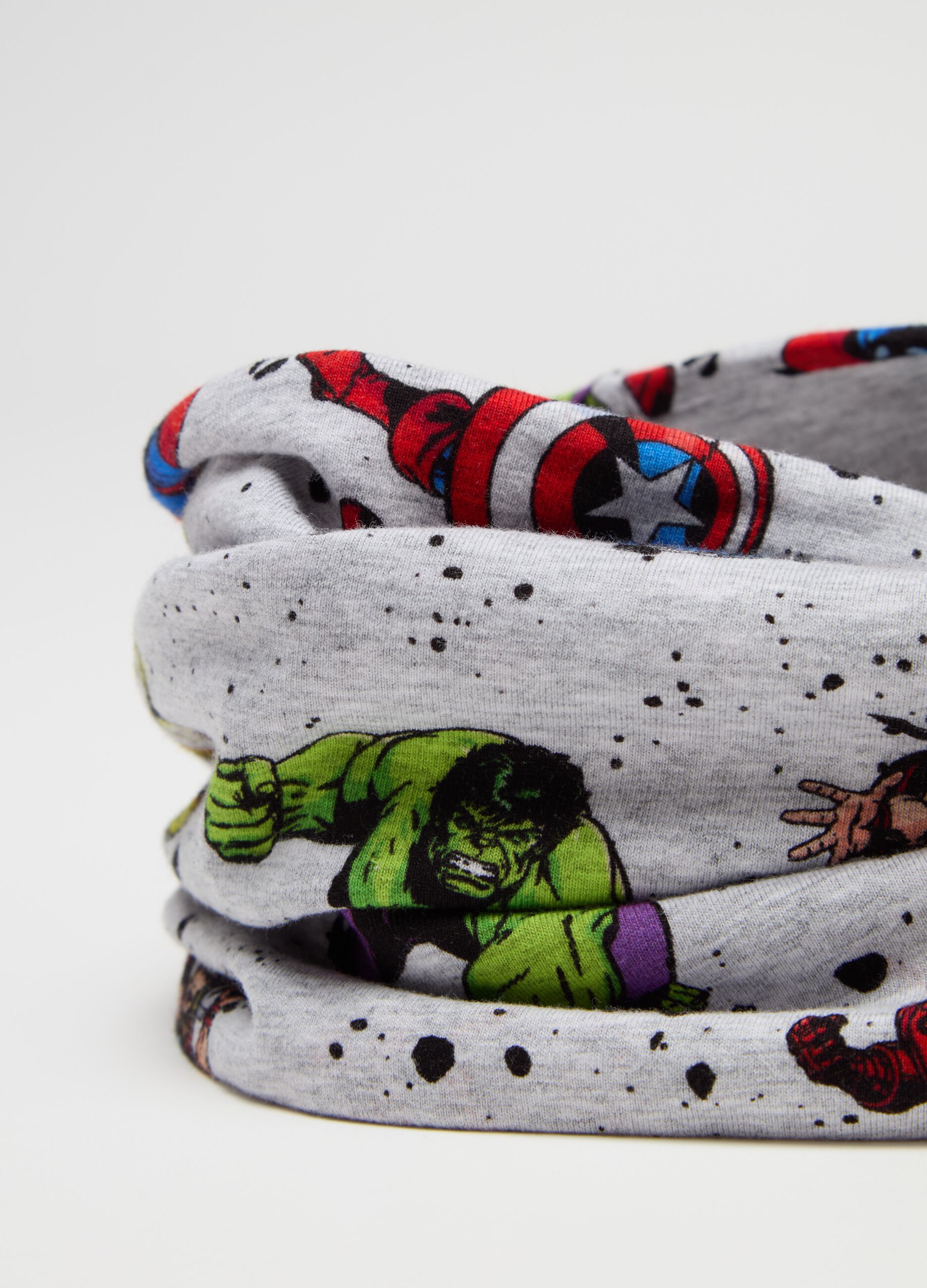 Jersey neck warmer with Superheroes print