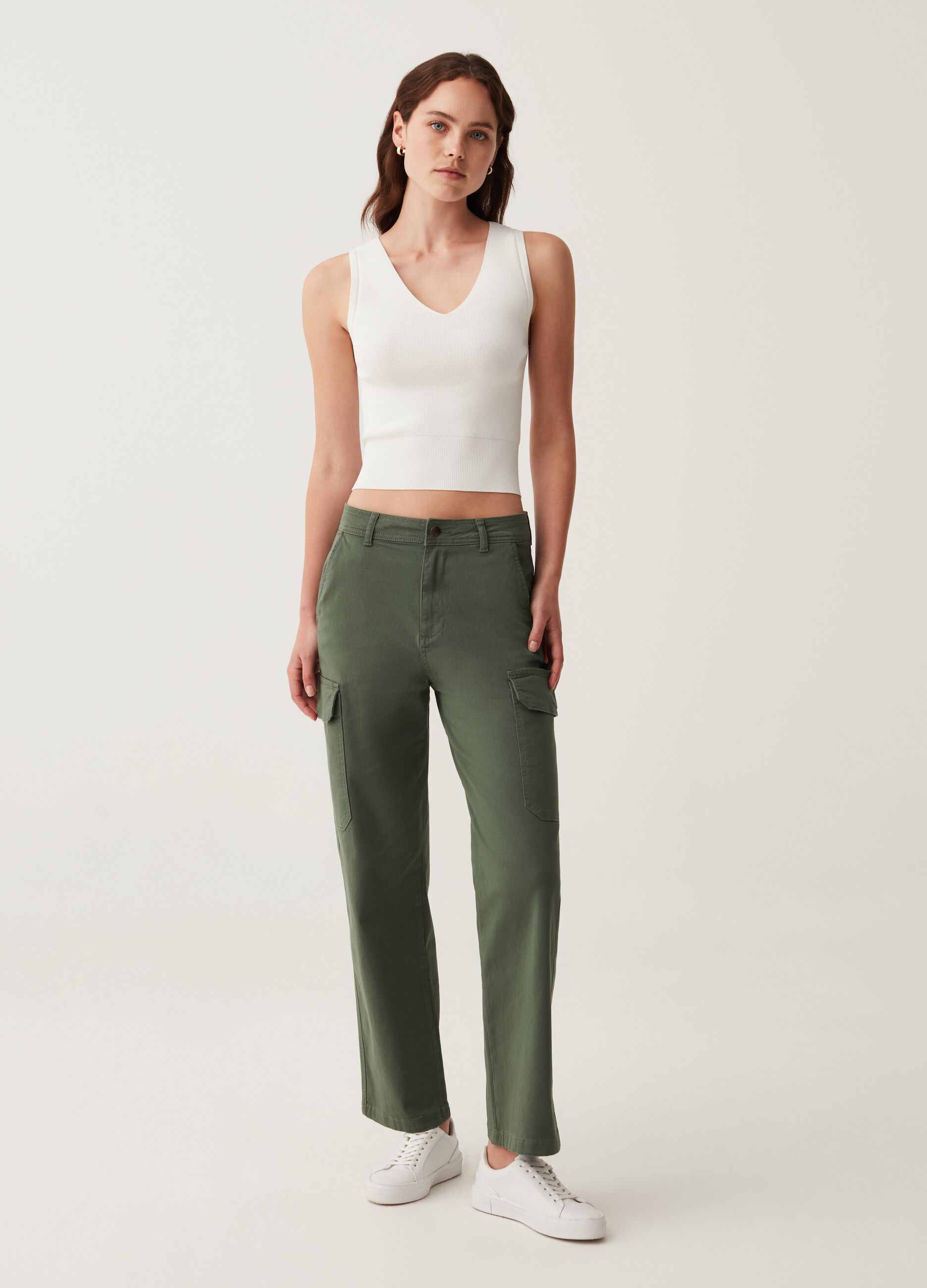 Pantaloni cargo in twill di cotone_0