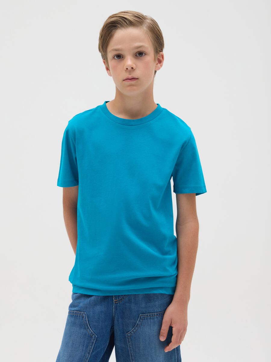 T-shirt da ragazzo in puro cotone azzurro slim fit_0