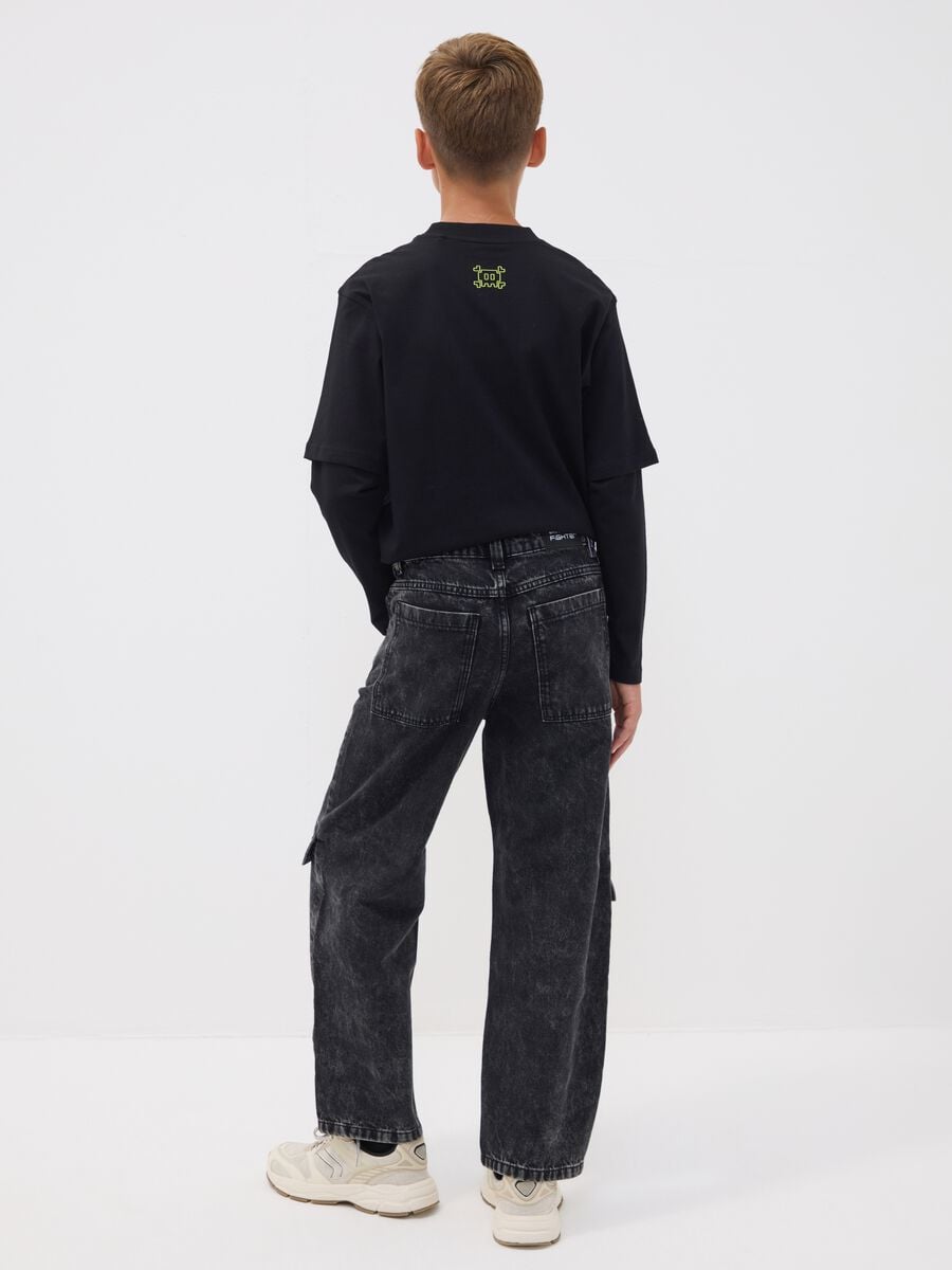Jeans cargo neri in puro cotone skater fit_2