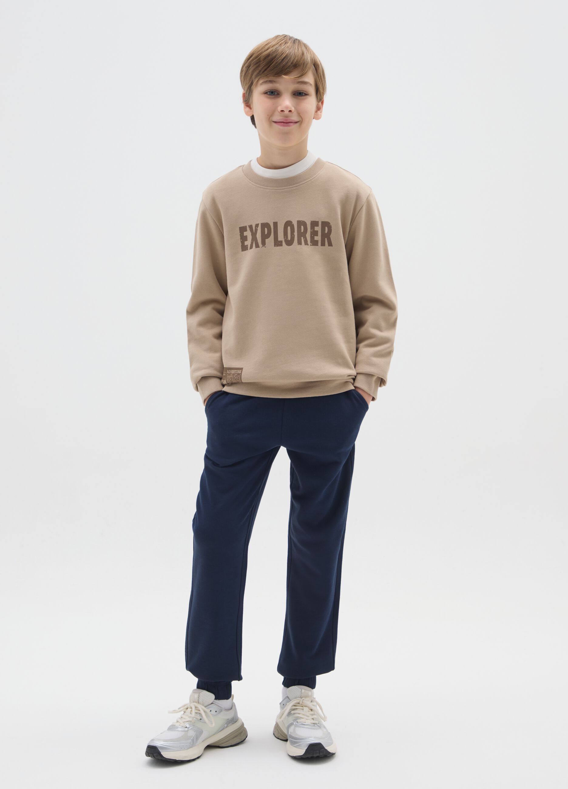 Boys' blue regular fit pure cotton trousers