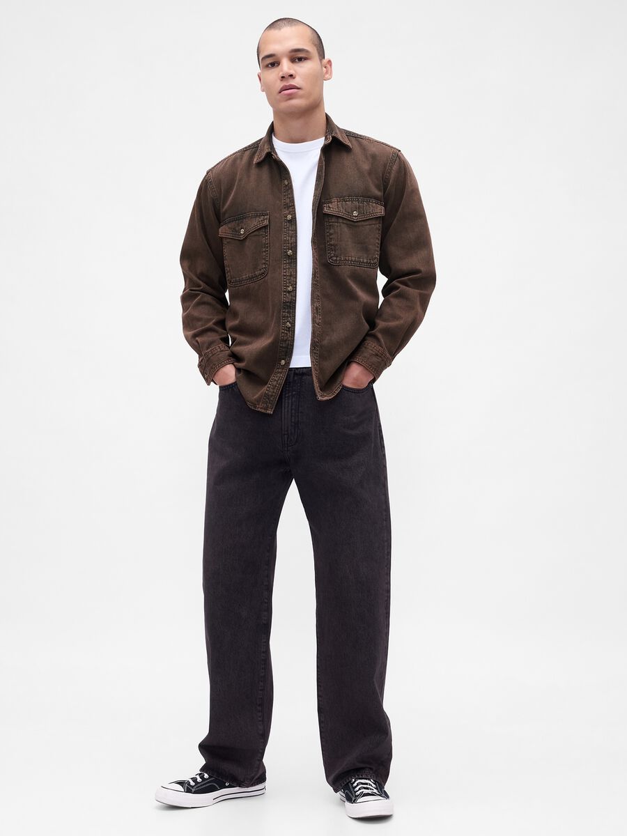 Brown long sleeve cotton shirt_2