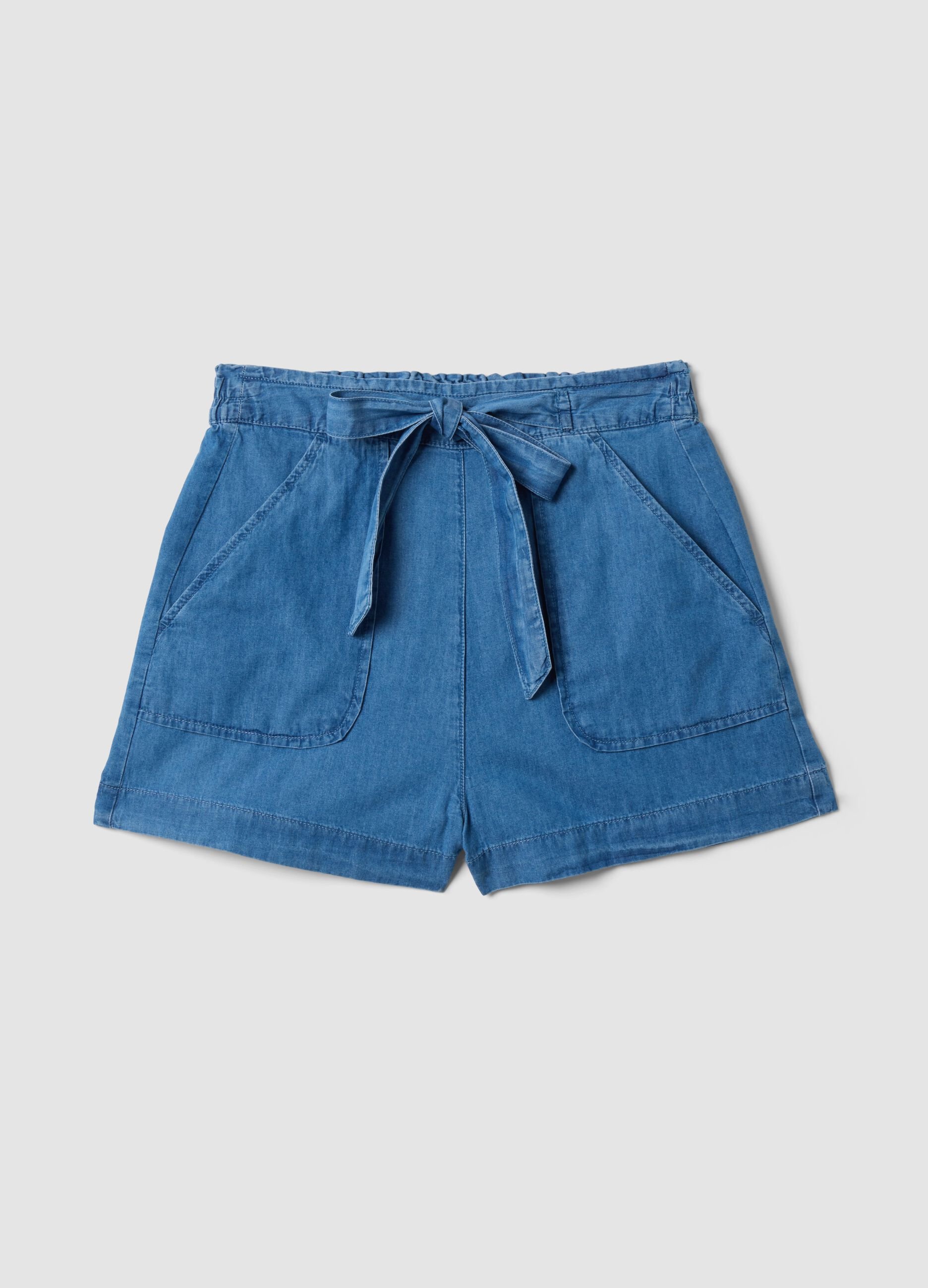 Denim shorts azzurri in puro cotone con vita elasticizzata regular fit