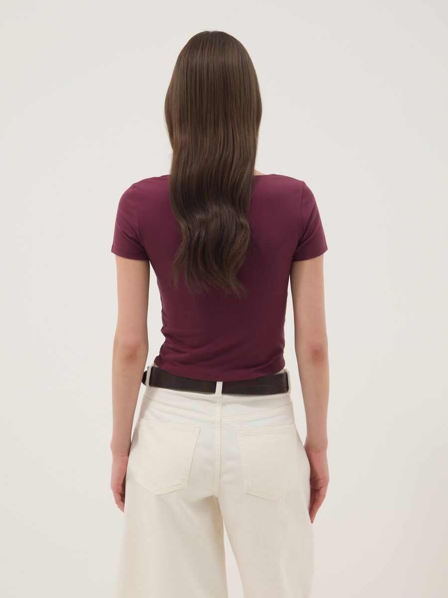 Purple stretch-cotton T-shirt with square neckline_3