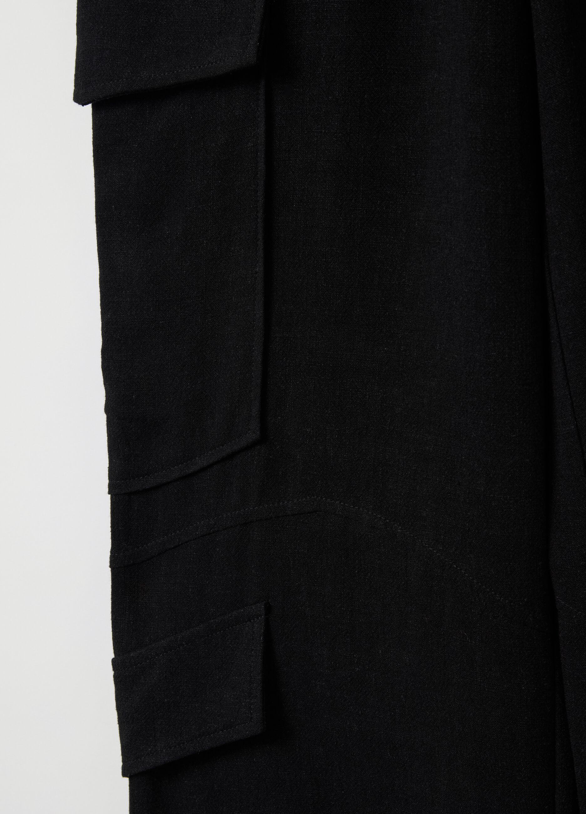 Cargo Linen Wide Leg Trousers Black