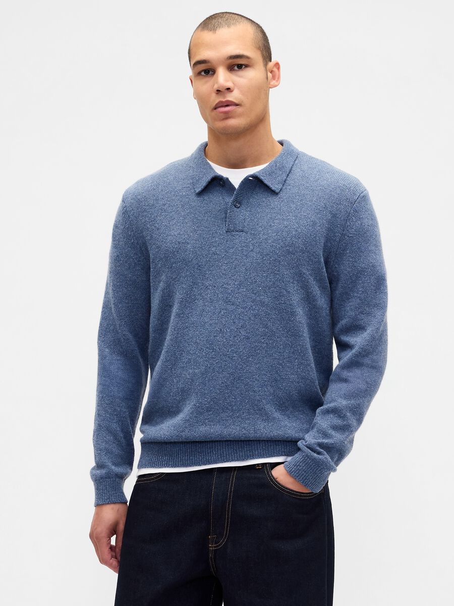 Blue wool and polyamide blend pullover_0