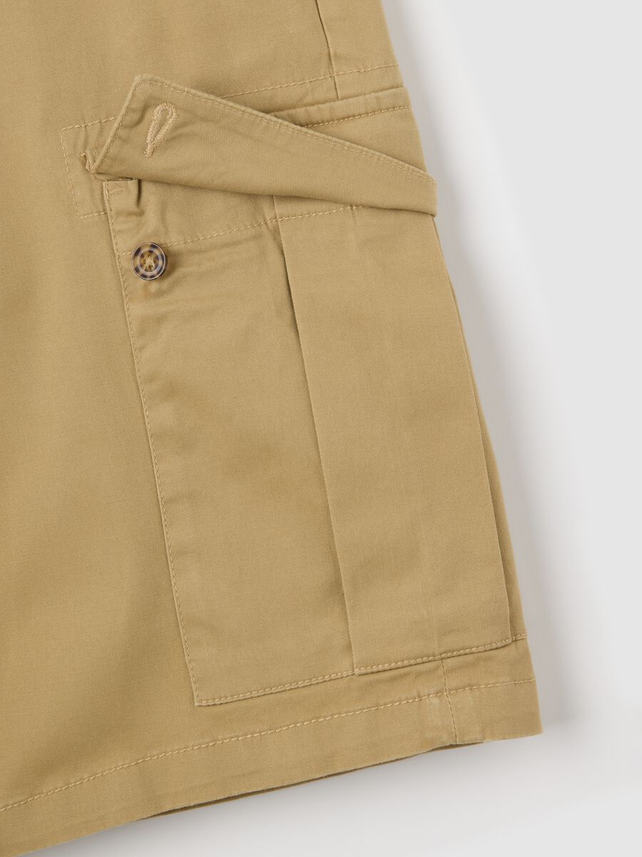 Beige Stretch Cotton Cargo Shorts_5