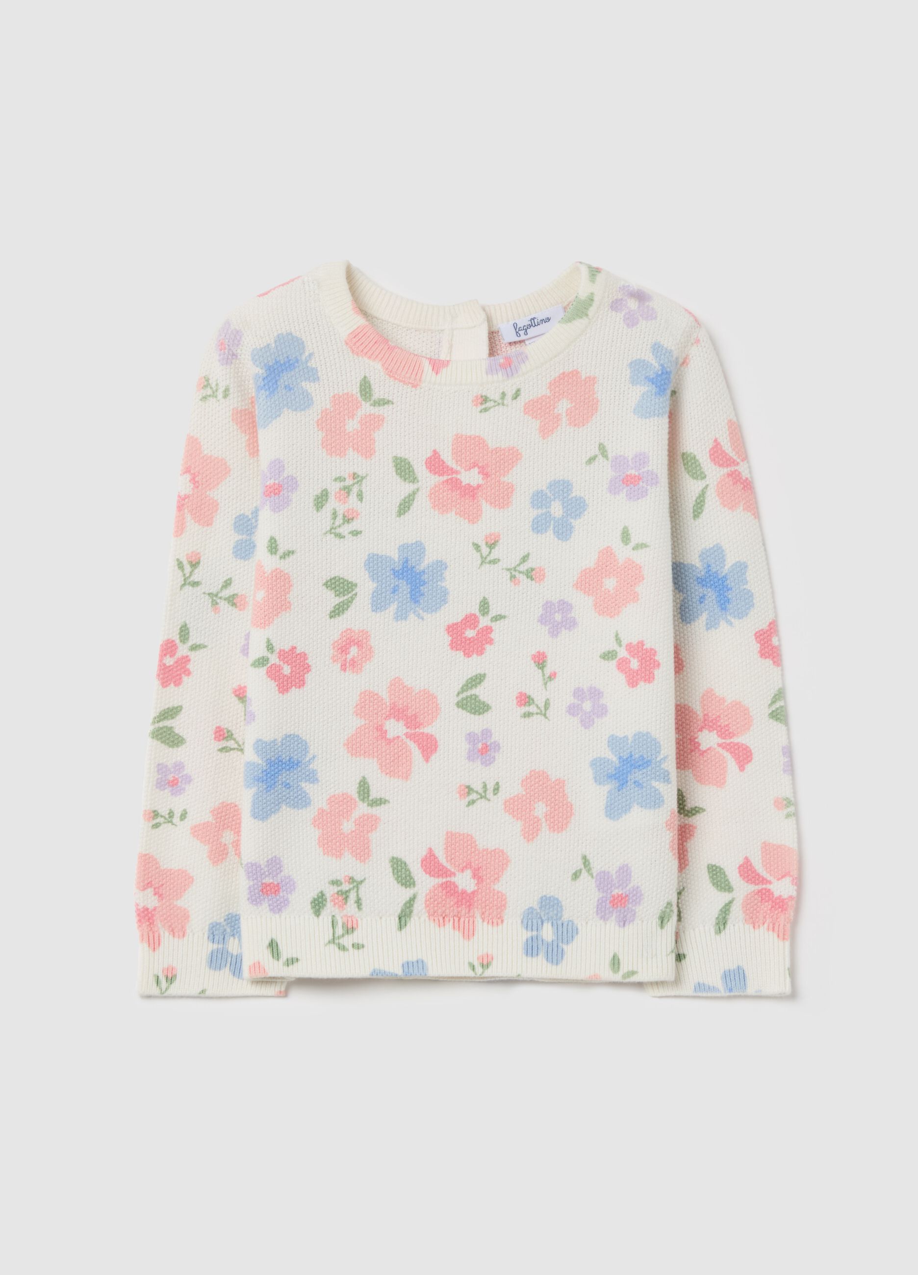 Cotton pullover with flowers design