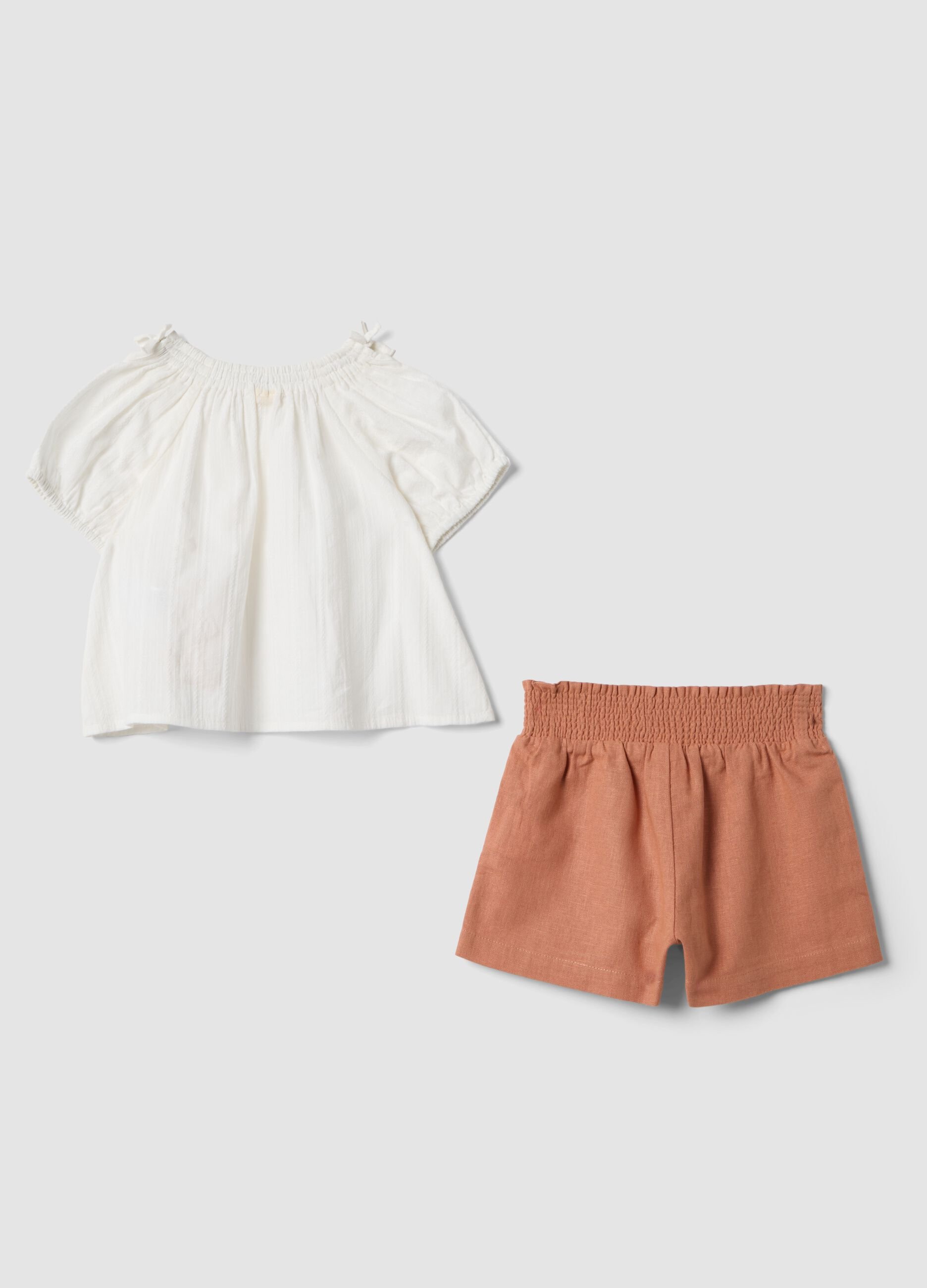 White pure cotton set with embroidered Winnie the Pooh blouse and shorts
