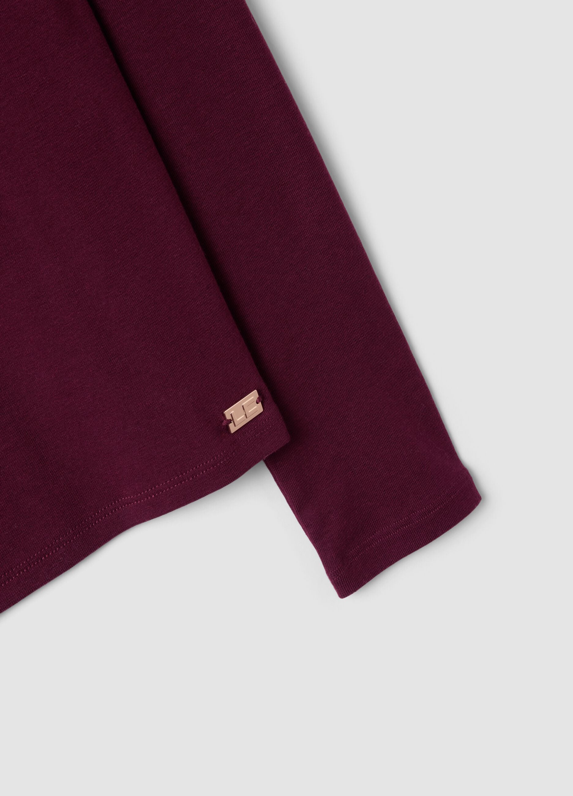 Purple lyocell and stretch wool mock-neck T-shirt, regular fit