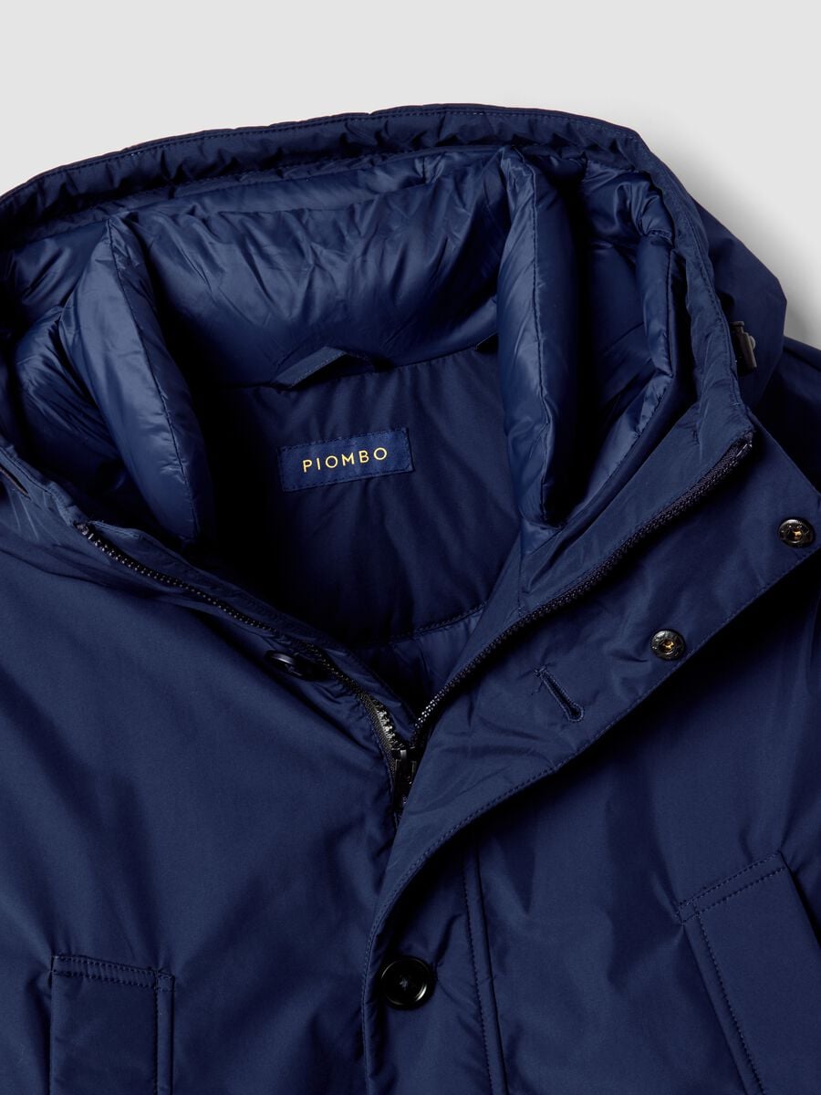 Parka imbottito lungo blu navy con cappuccio_5