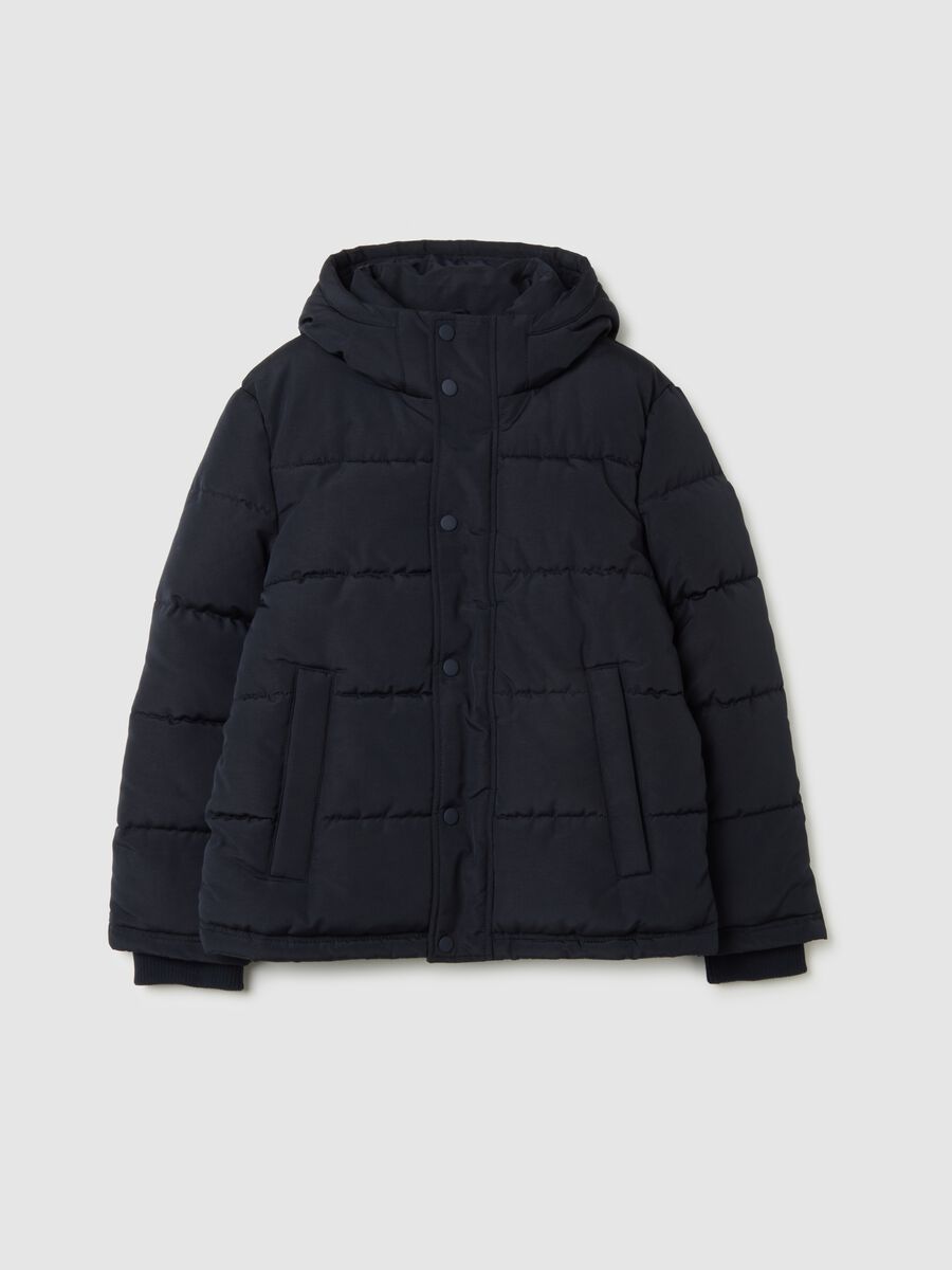 Blue padded boy's regular fit jacket with zip and hood_0