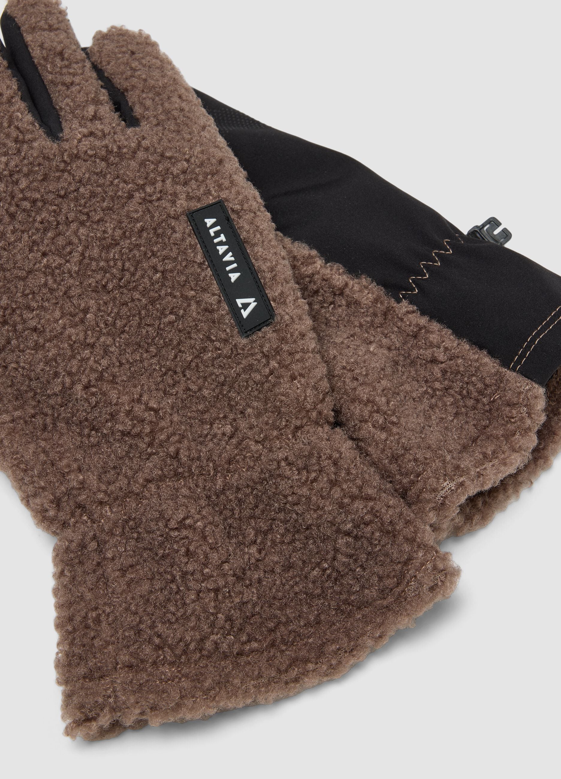 Brown stretch-fabric ski gloves with teddy-effect lining ALTAVIA WITH DEBORAH COMPAGNONI