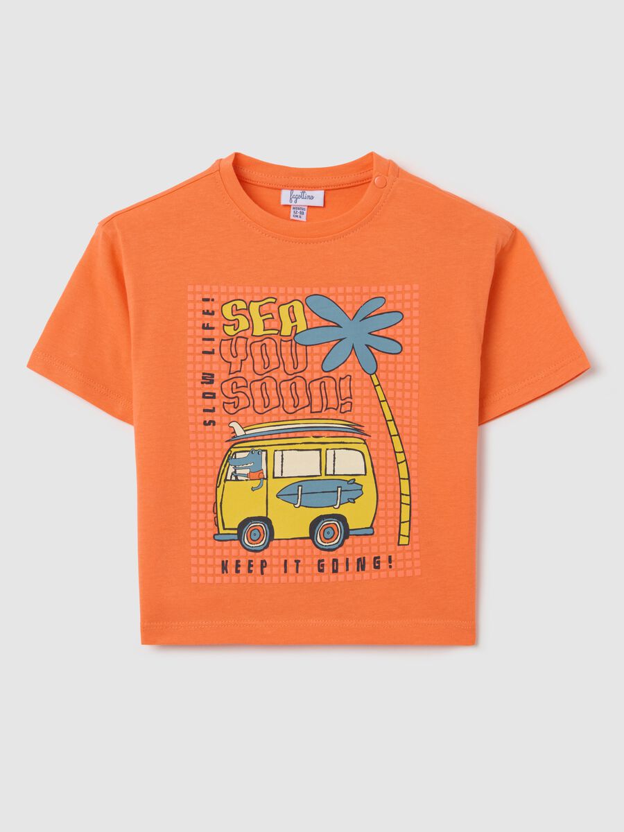 Orange cotton T-shirt with print_0