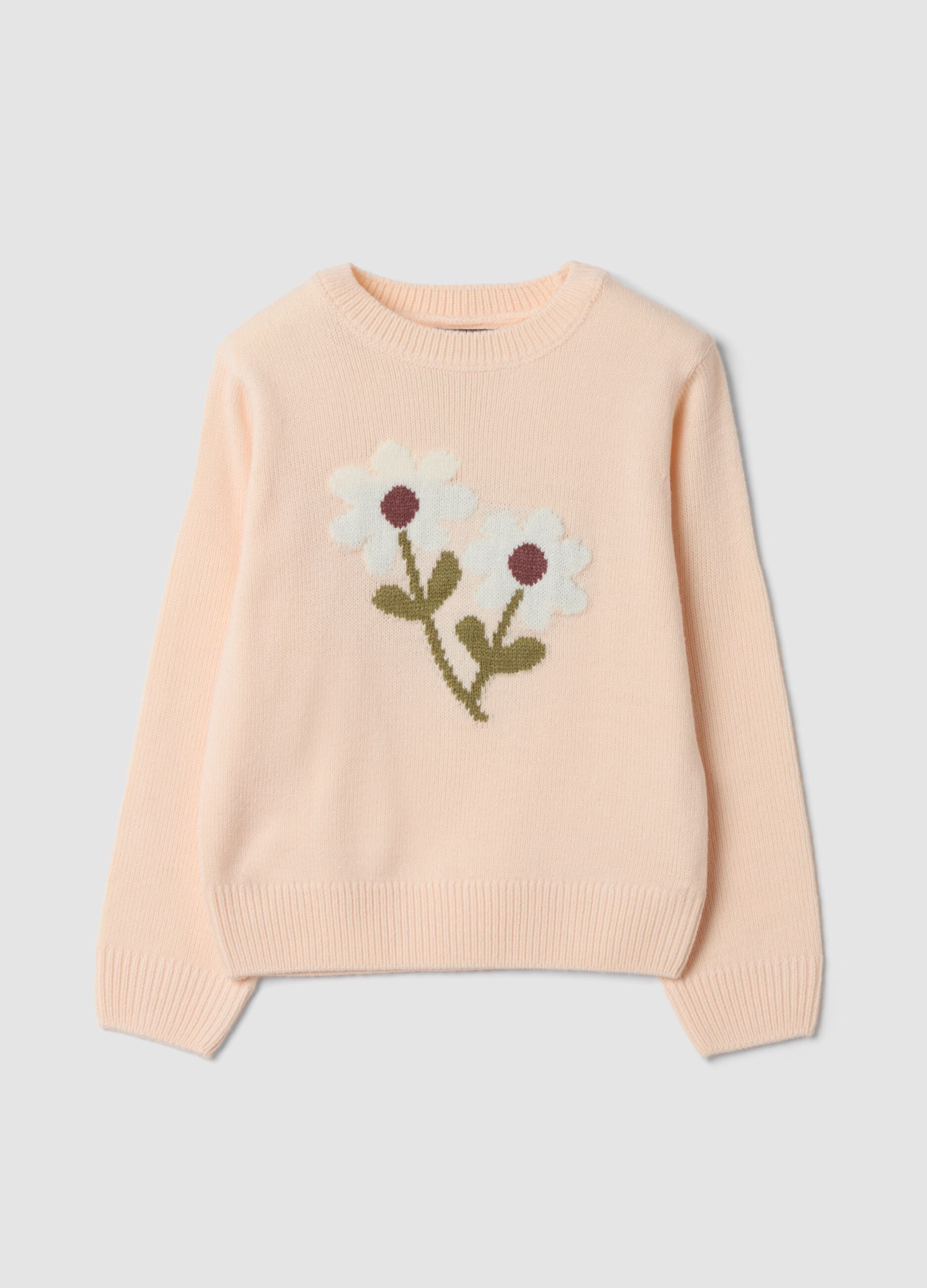 Pink crew-neck top with floral print