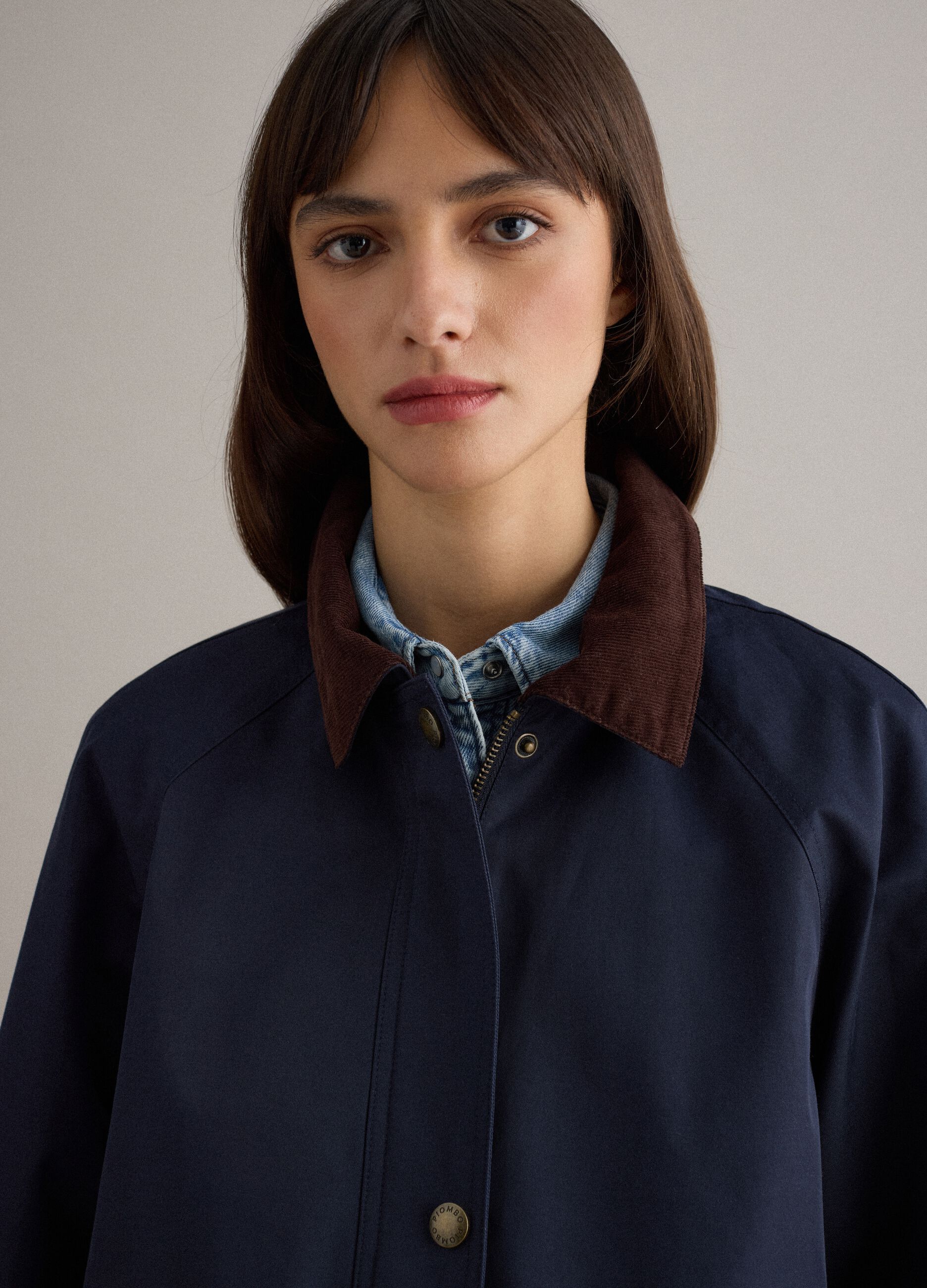 Blue cotton-blend jacket regular fit with contrasting collar