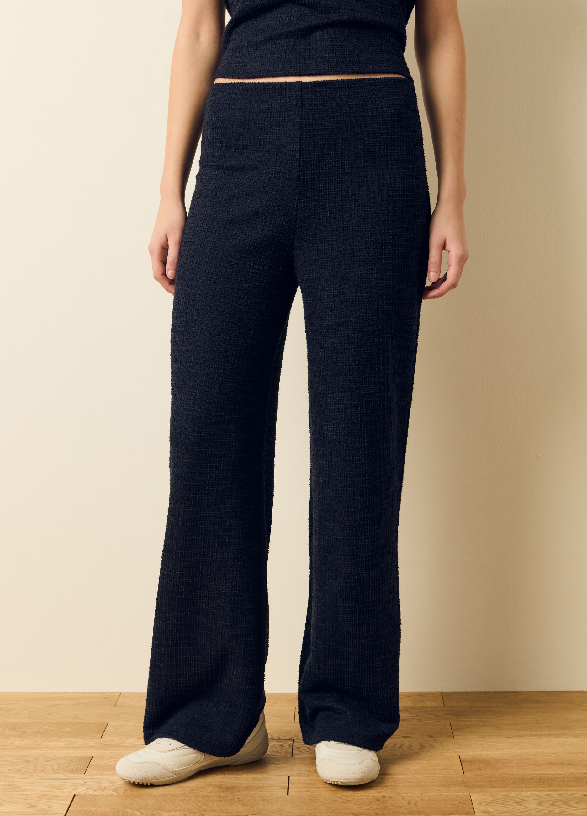 Pantalone a gamba larga trama lavorata