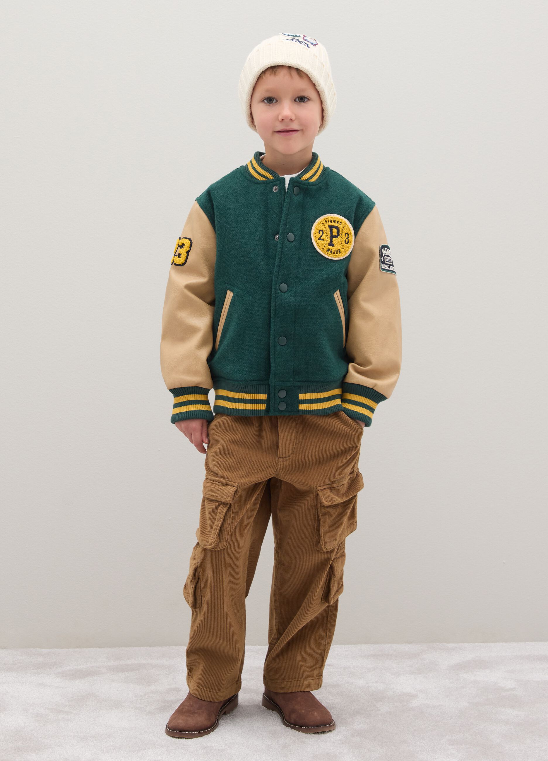 Children's brown stretch cotton cargo trousers