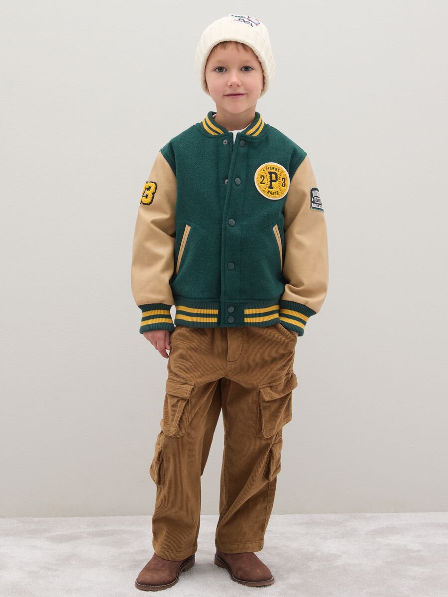 Children's brown stretch cotton cargo trousers_0