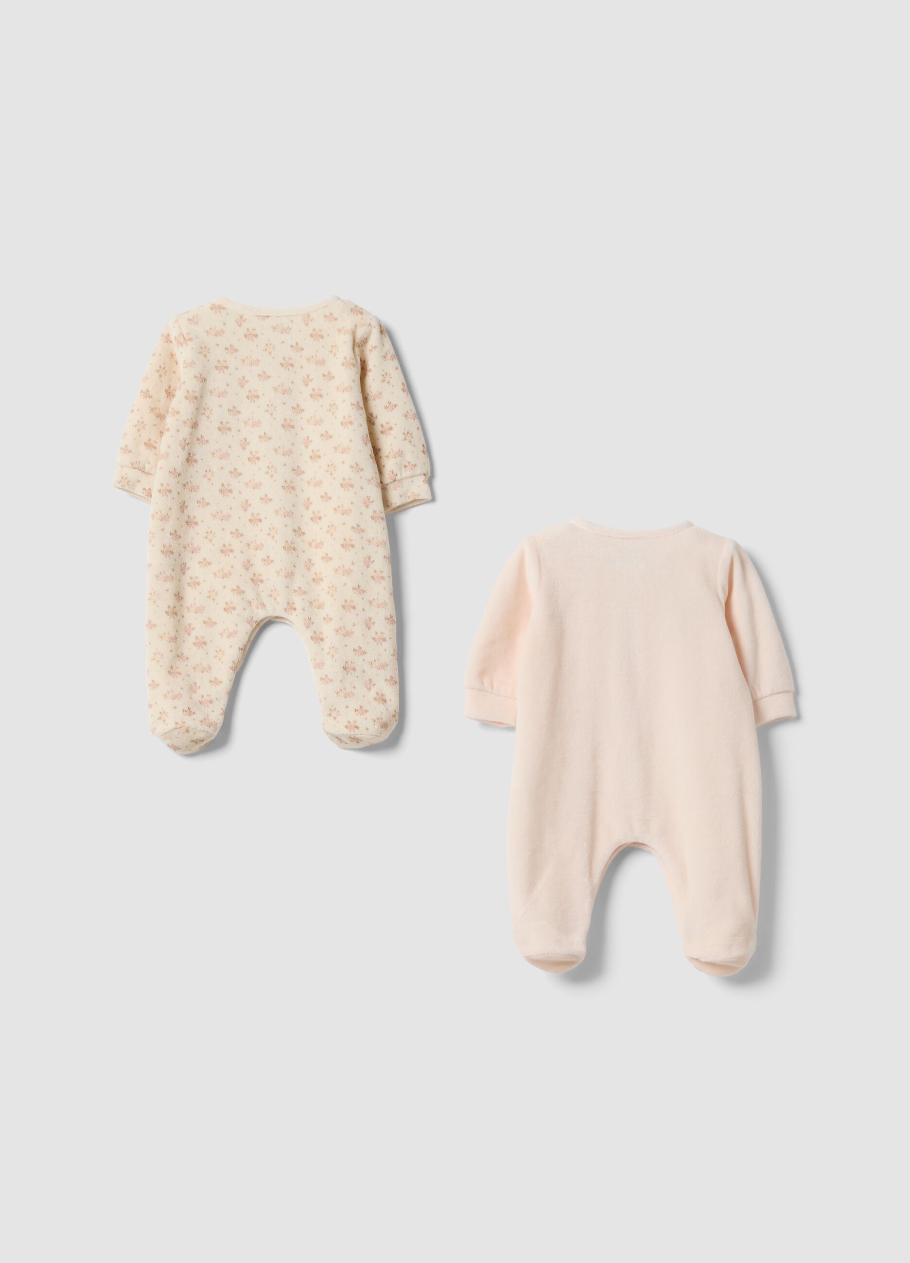 2-pack of pink cotton-blend baby girl sleepsuits with feet and print