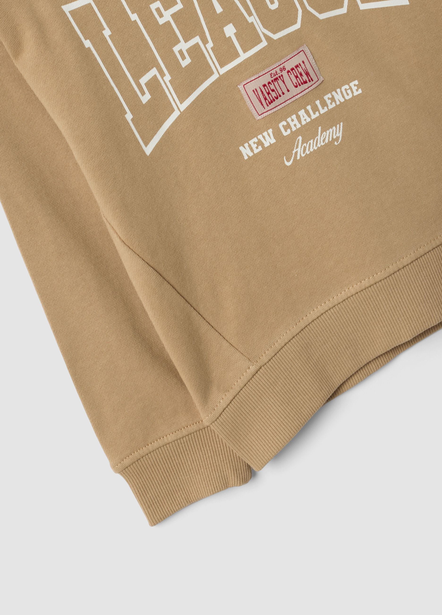 Beige pure cotton hoodie with front print for boys
